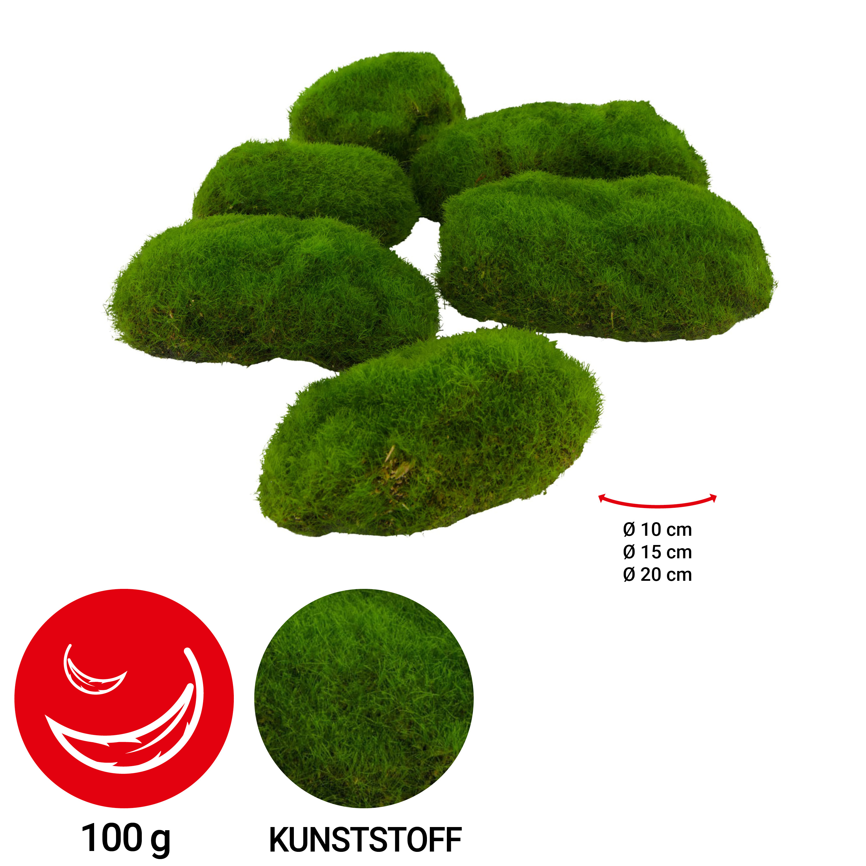 Moosstein - grün - 20 cm - Set: 24-teilig