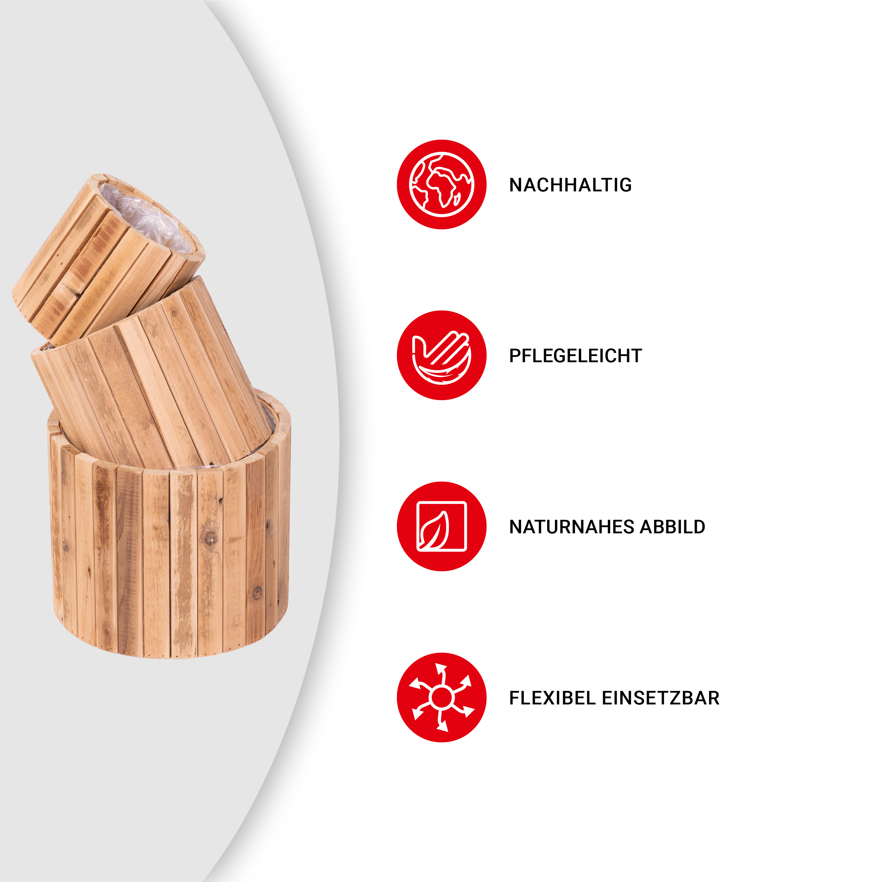 Übertopf - Holz - Set: 6-teilig