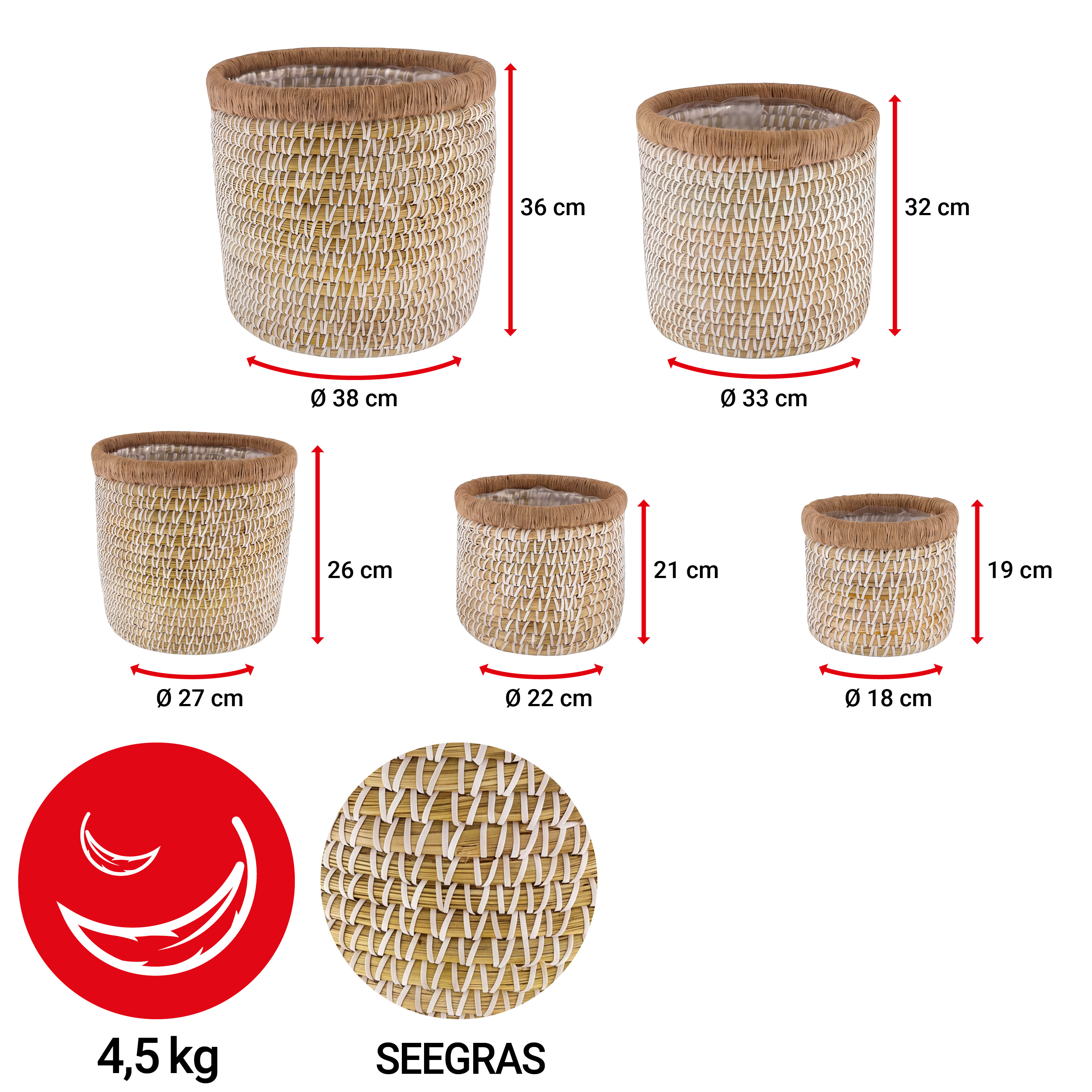 Körbe - Seegras - Set: 5-teilig