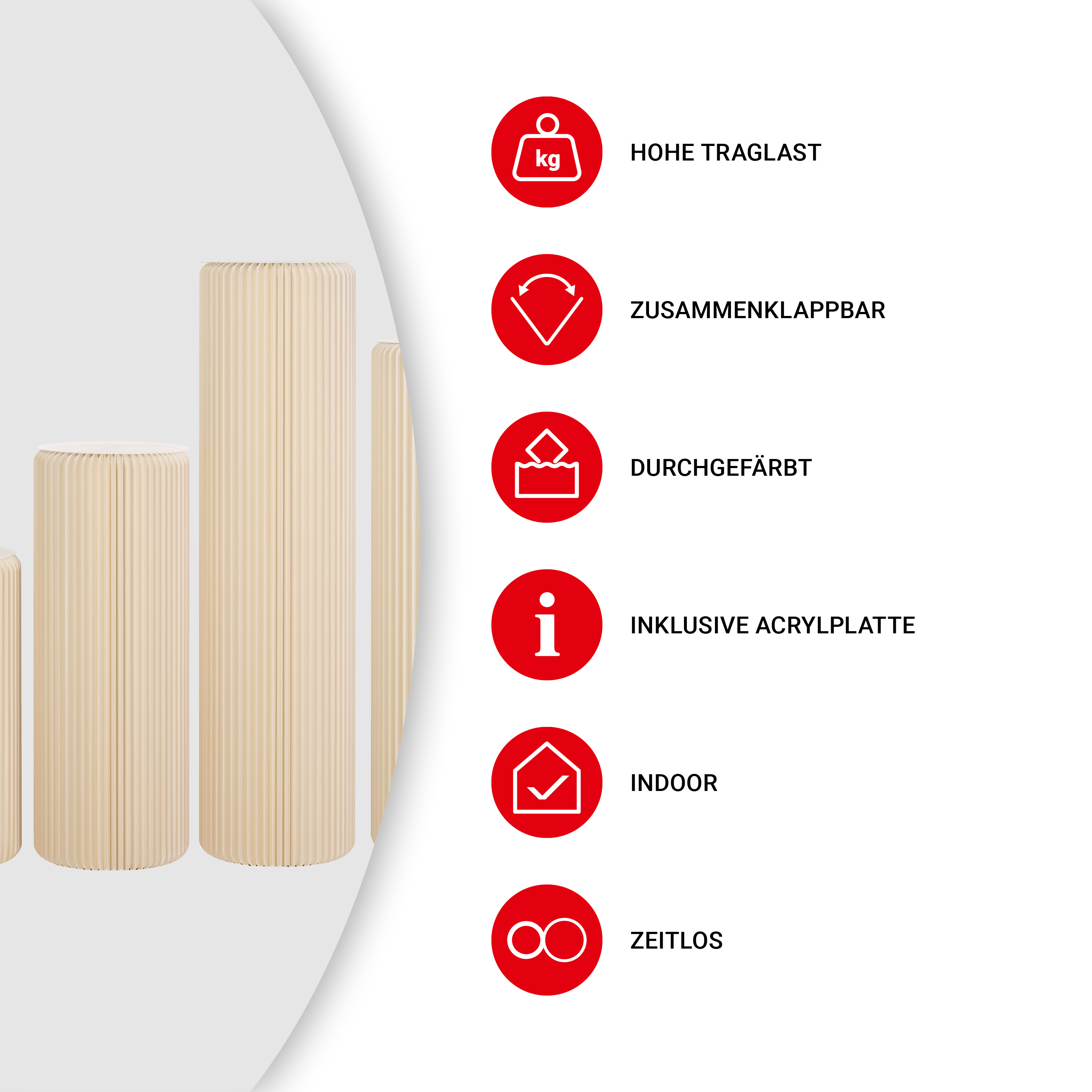 Papierdekosäule "Tokio"- beige - 6er Set