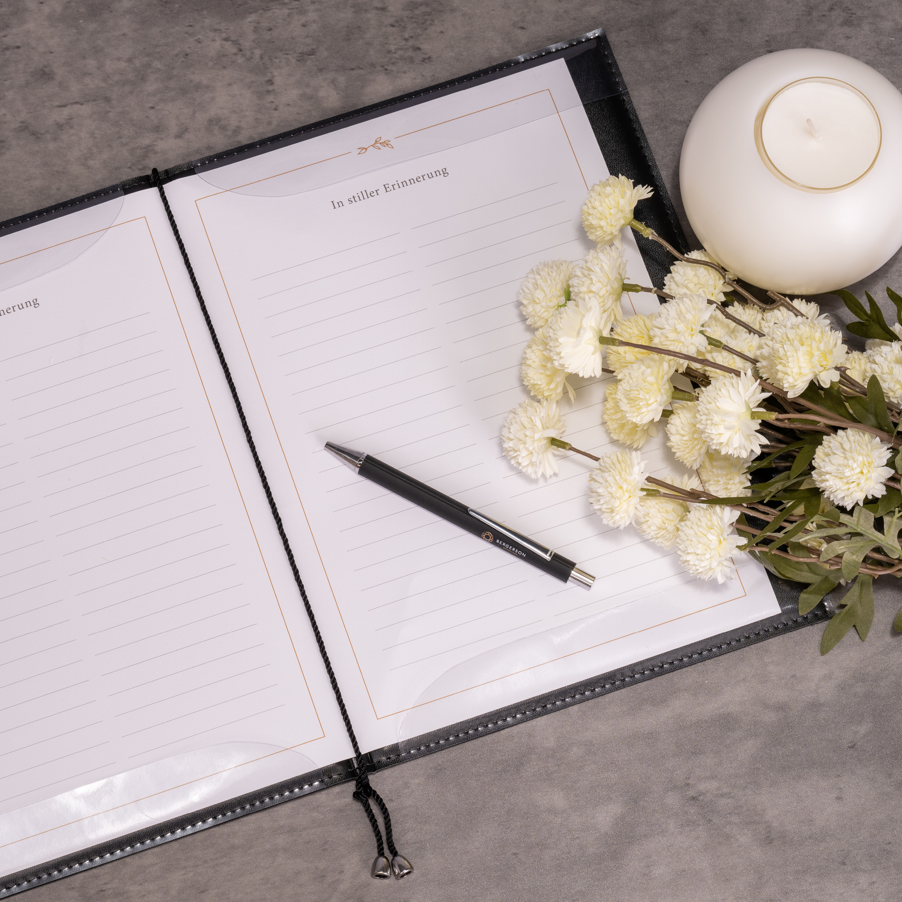 Kondolenzliste ruhig, Kreuz floral - DIN A3 - Startblatt mit Kasten