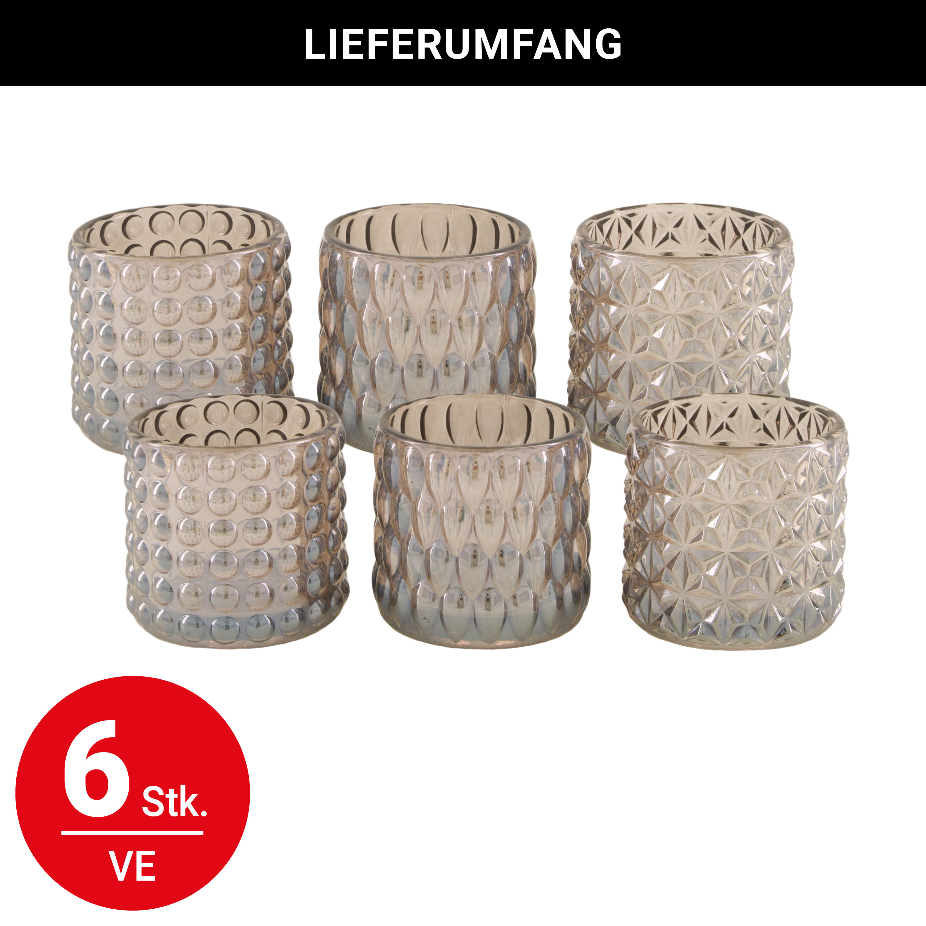 Windlichtglas - Struktur - Set: 6-teilig