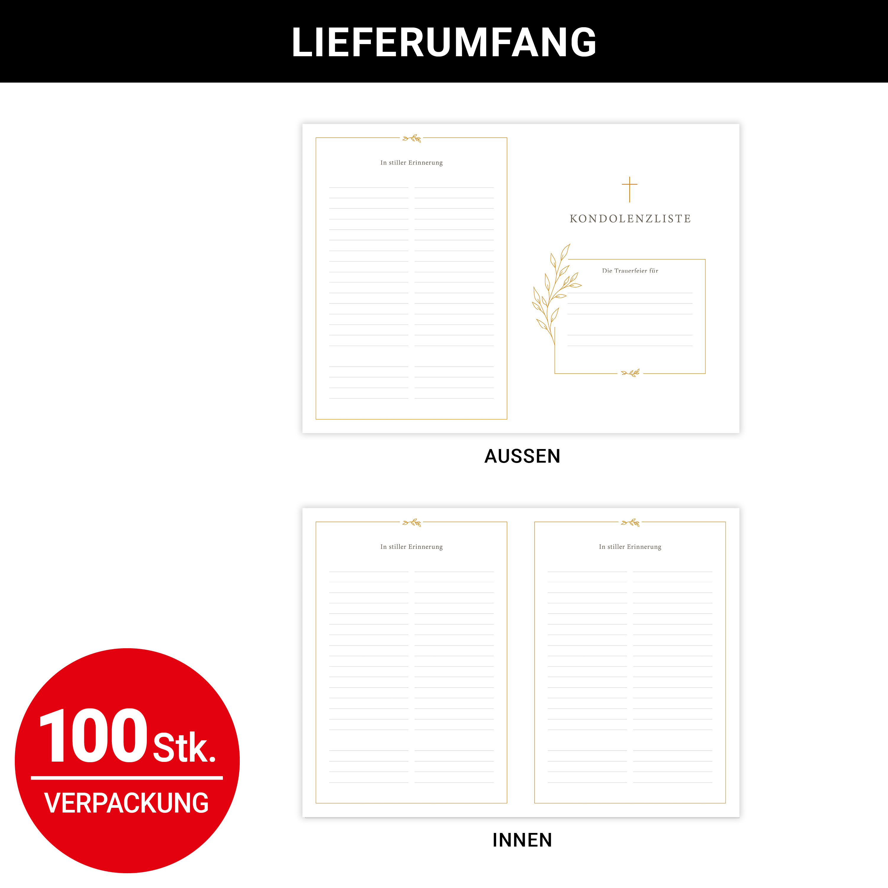 Kondolenzliste ruhig, Kreuz floral - DIN A3 - Startblatt mit Kasten