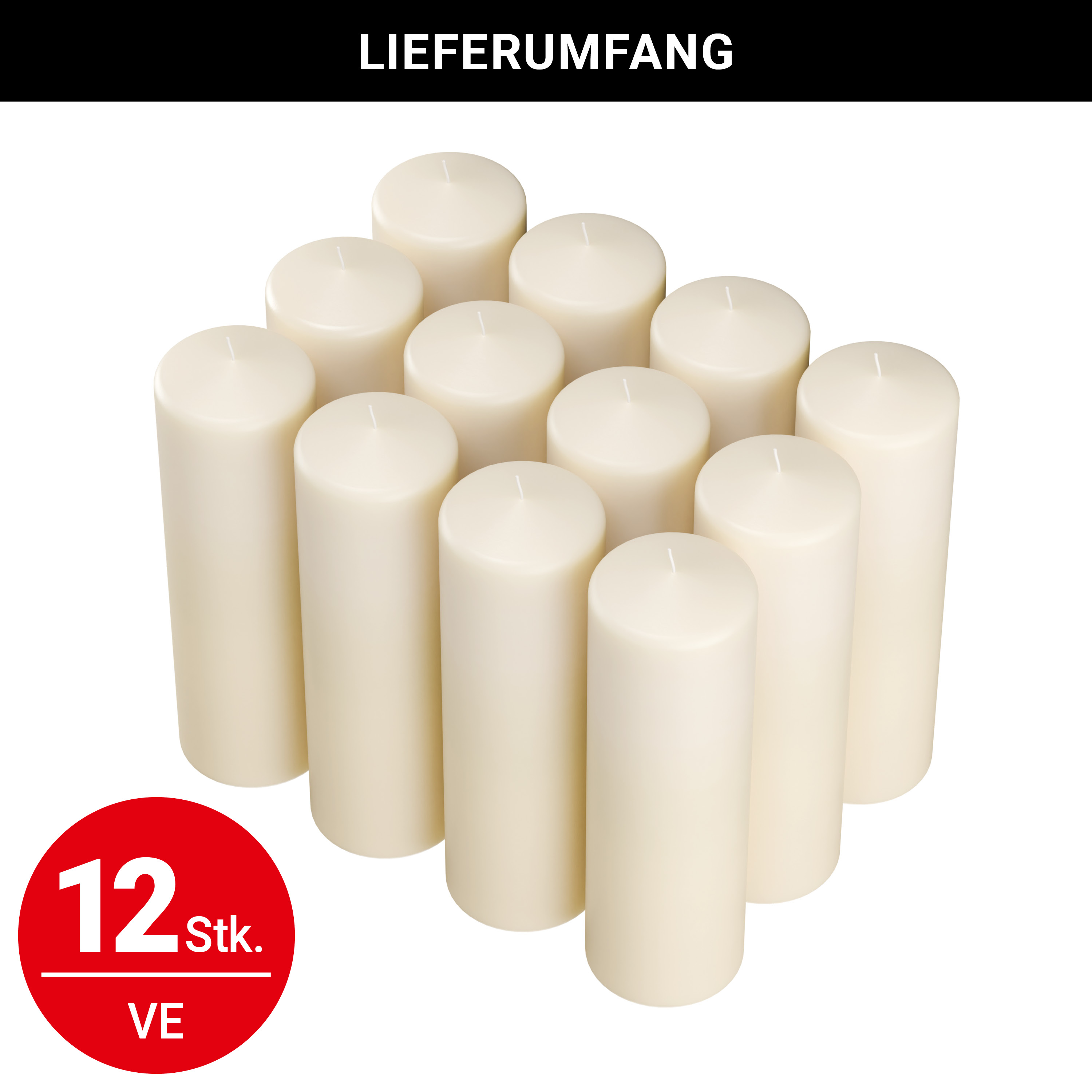 Stumpenkerze - creme - ø8cm H 25cm - 12 Stück
