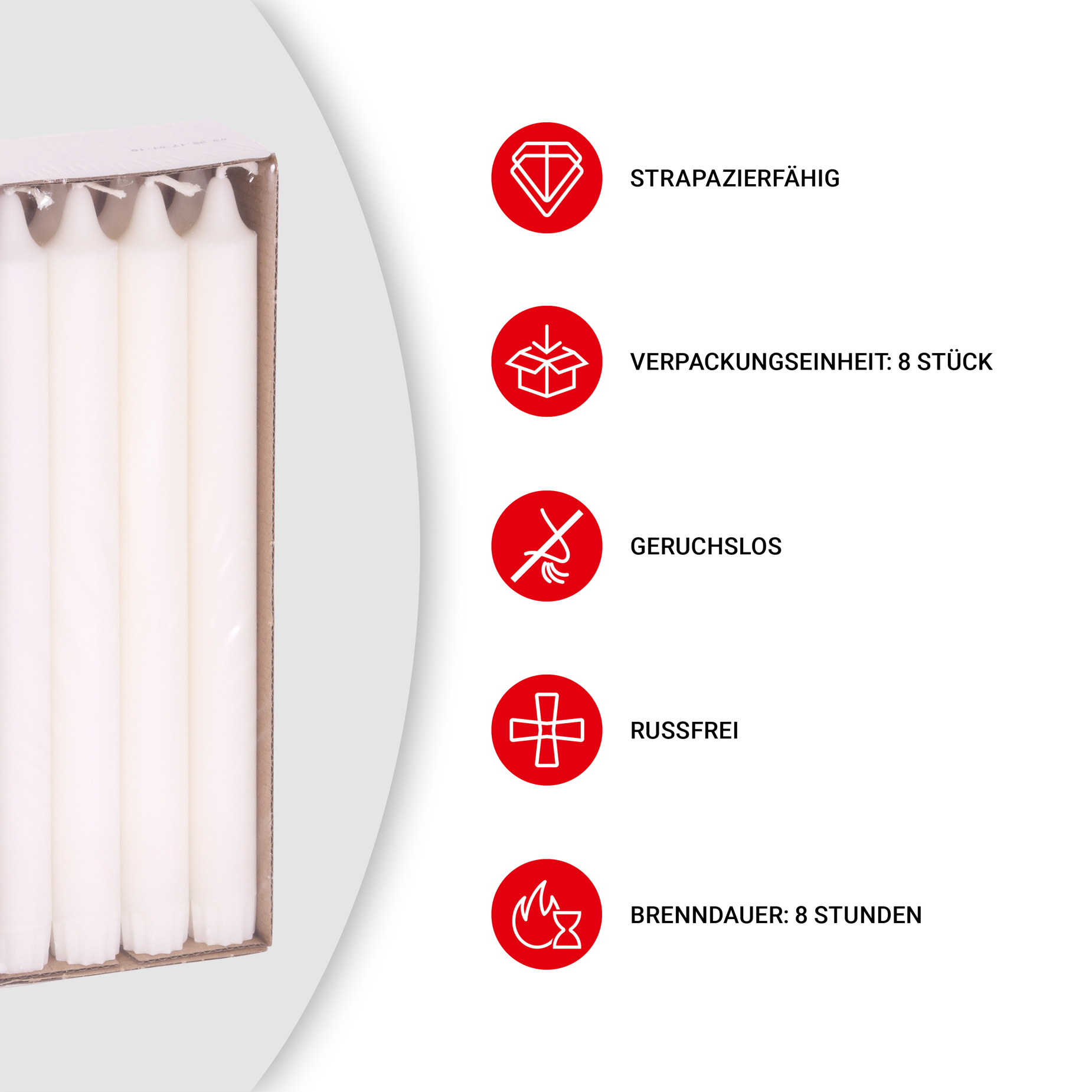 Stabkerze - weiß - 24cm - 8 Stück