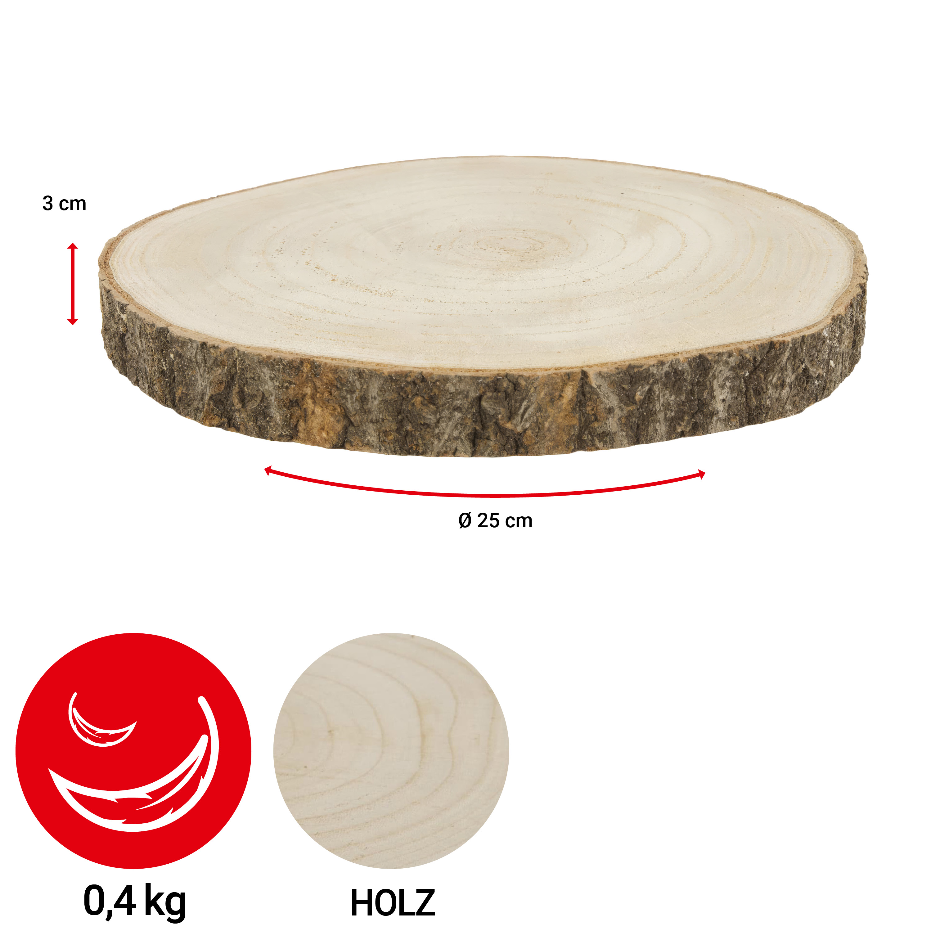 Baumscheibe - Paulownia-Holz - Ø 25 cm - VE: 6 Stück