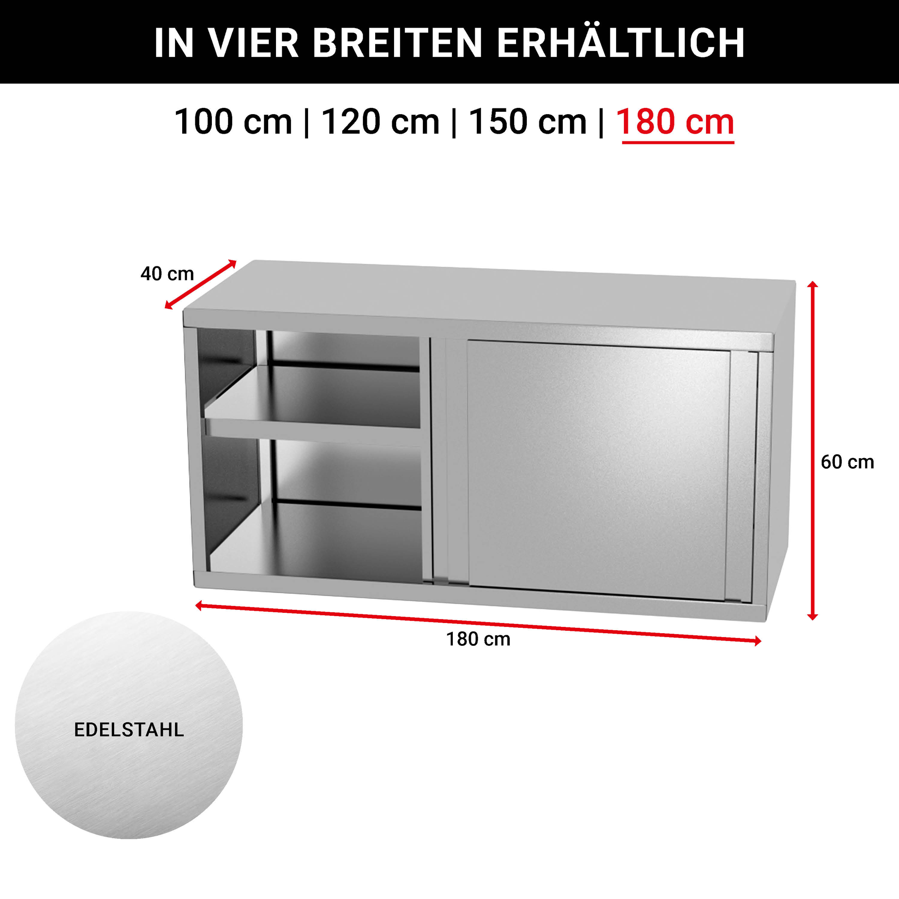 Hängeschrank aus Edelstahl - Schiebetüren - 180cm | 180 cm