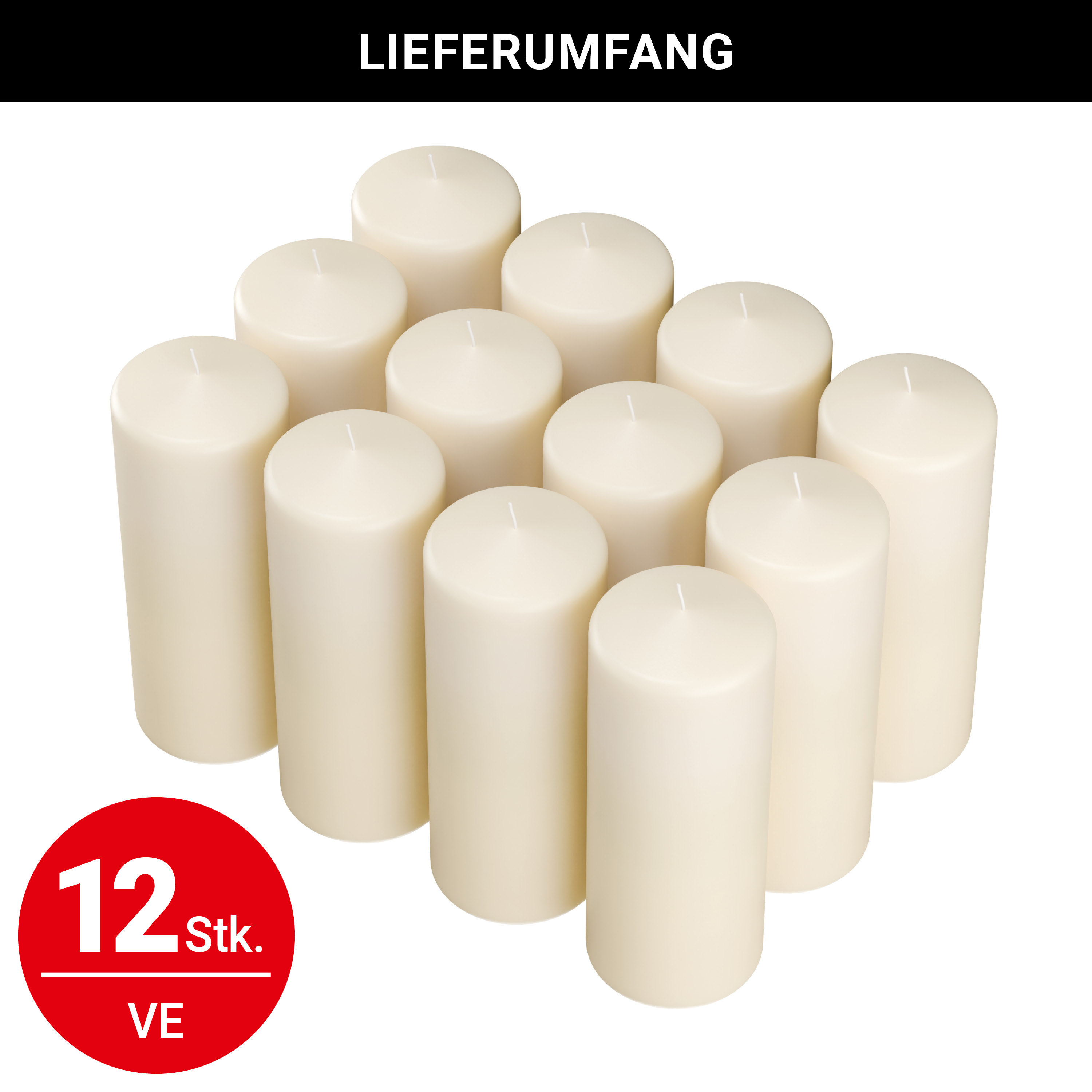 Stumpenkerze - creme - ø8cm H 20cm - 12 Stück