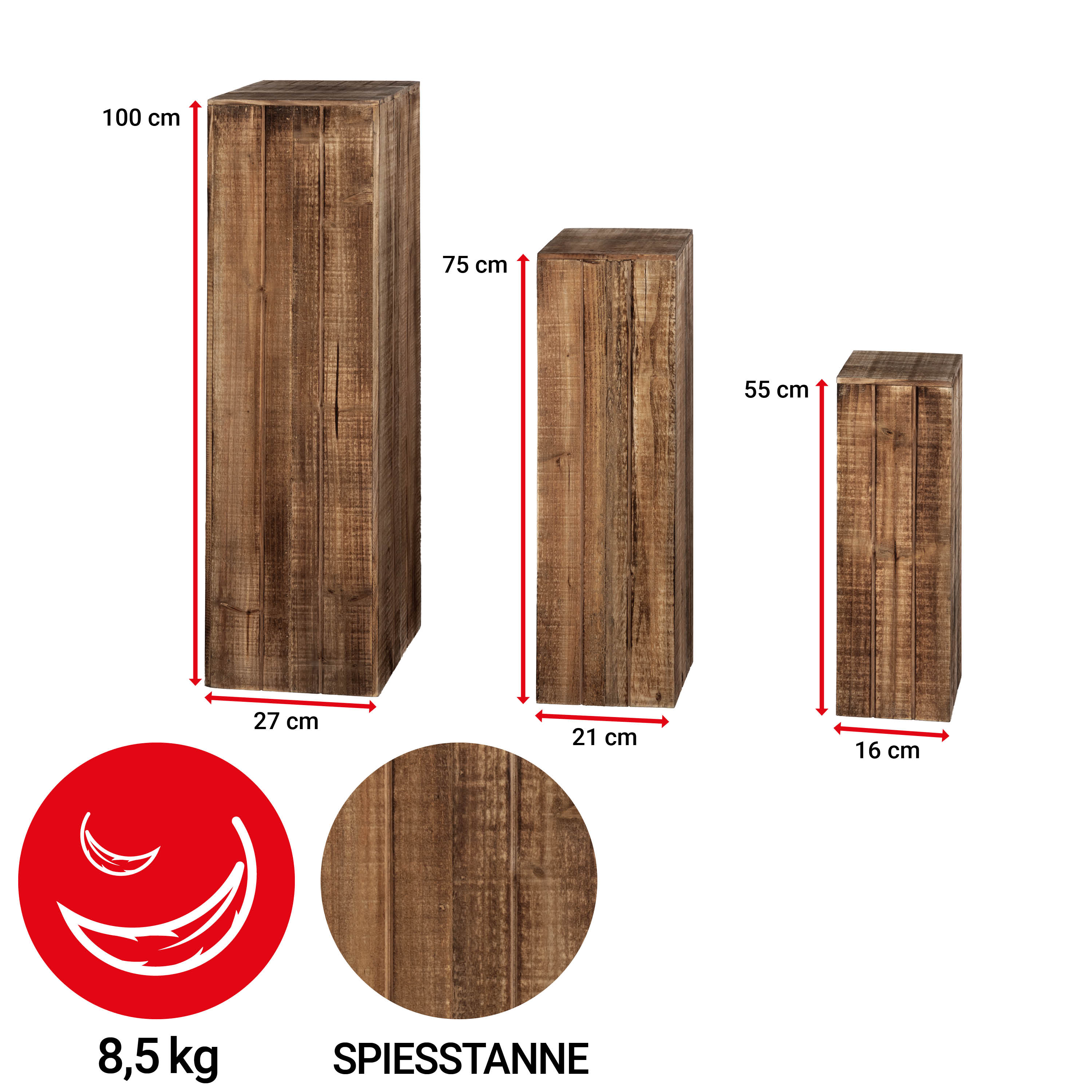 Dekosäule „Shabby Nature Holz"- dunkelbraun - 3er Set