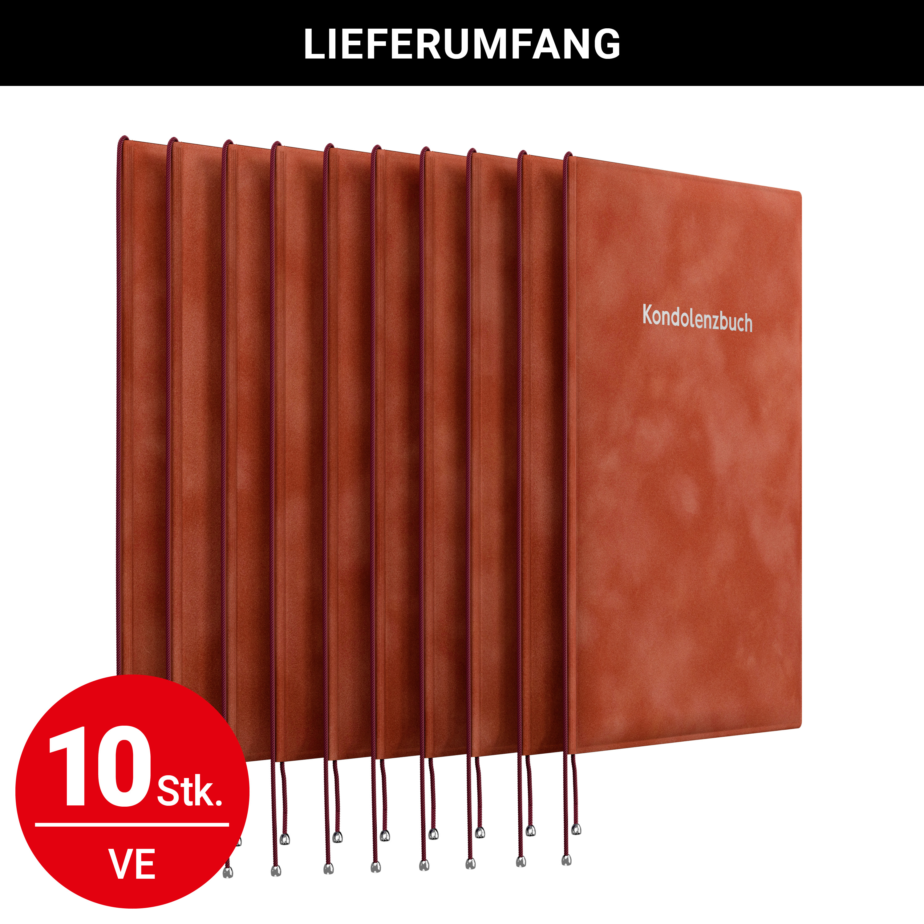 Kondolenzmappe aus Velours orange - Druck Silber - 10 Stück