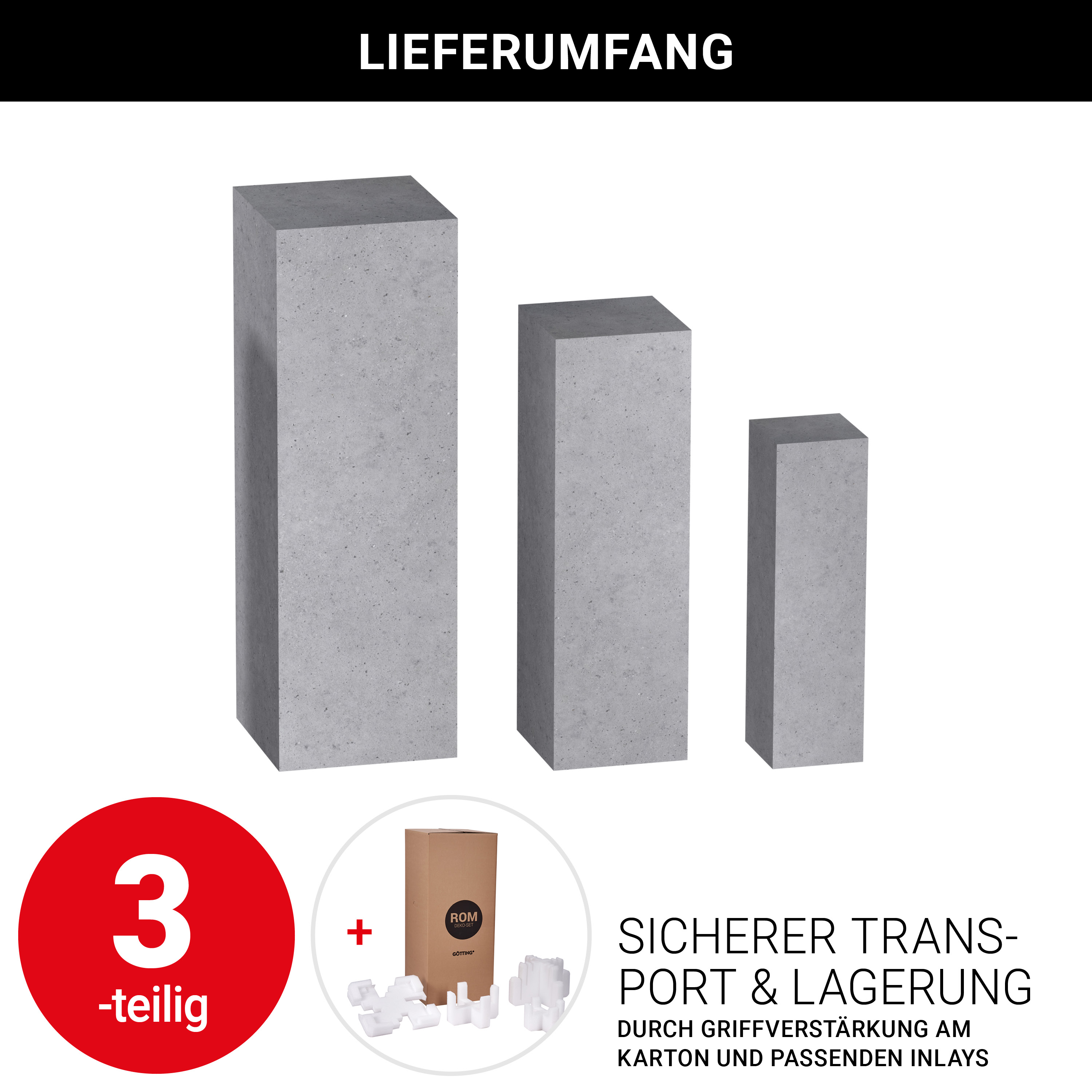 Dekosäule "Rom" Beton - grau - 3er Set