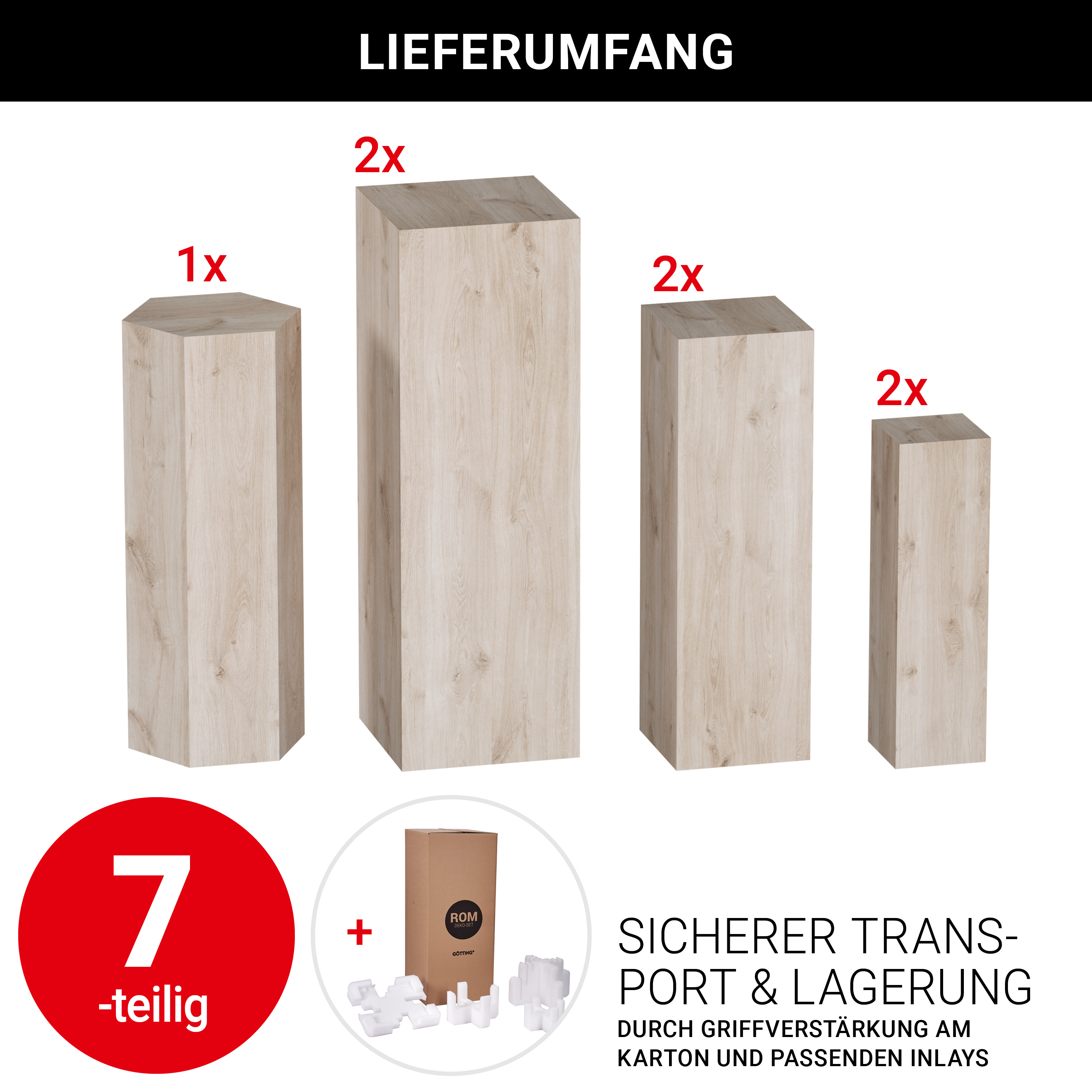 Dekosäule "Rom" Natur - hellbraun - 7er Set