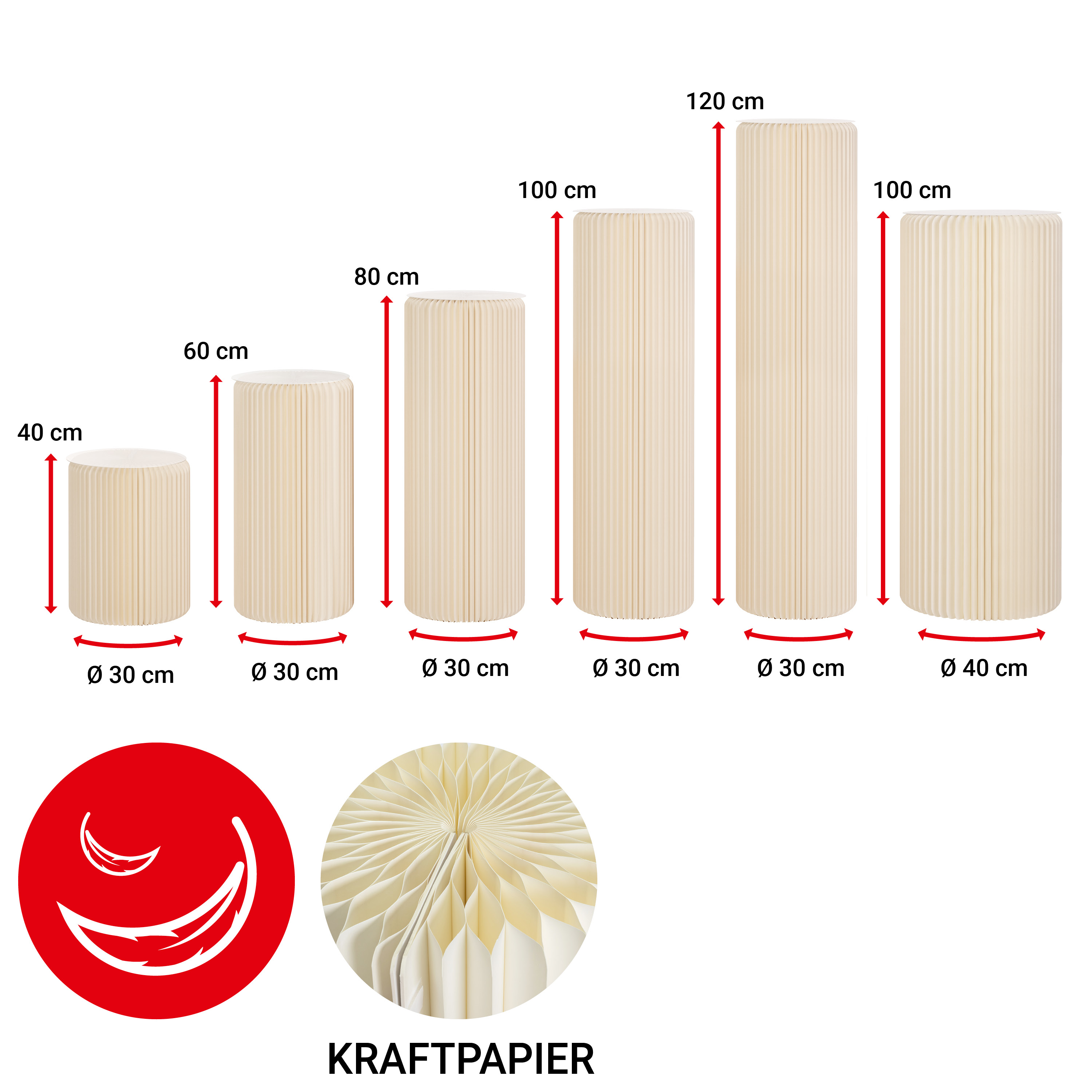 Papierdekosäule "Tokio"- beige - 6er Set