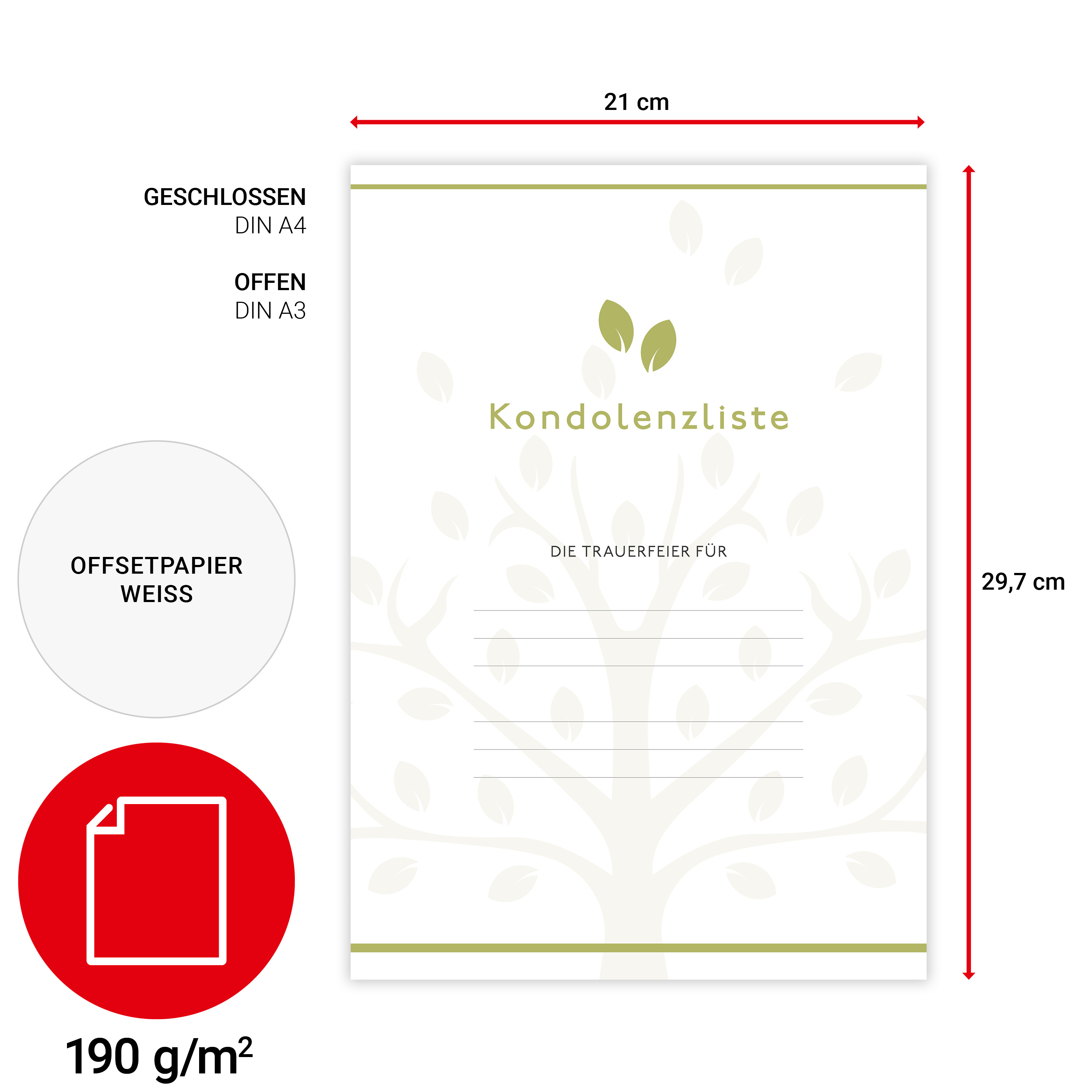Kondolenzliste "GÖTTING LINEA" - Baum - DIN A3 - Startblatt mit Namensfeld - VE: 100 Stück