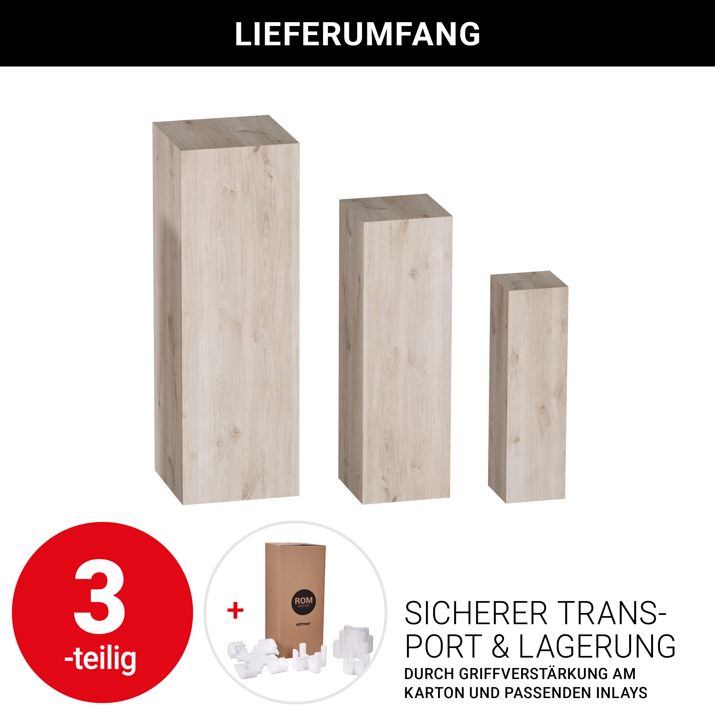 Dekosäule "Rom" Natur - hellbraun - 3er Set