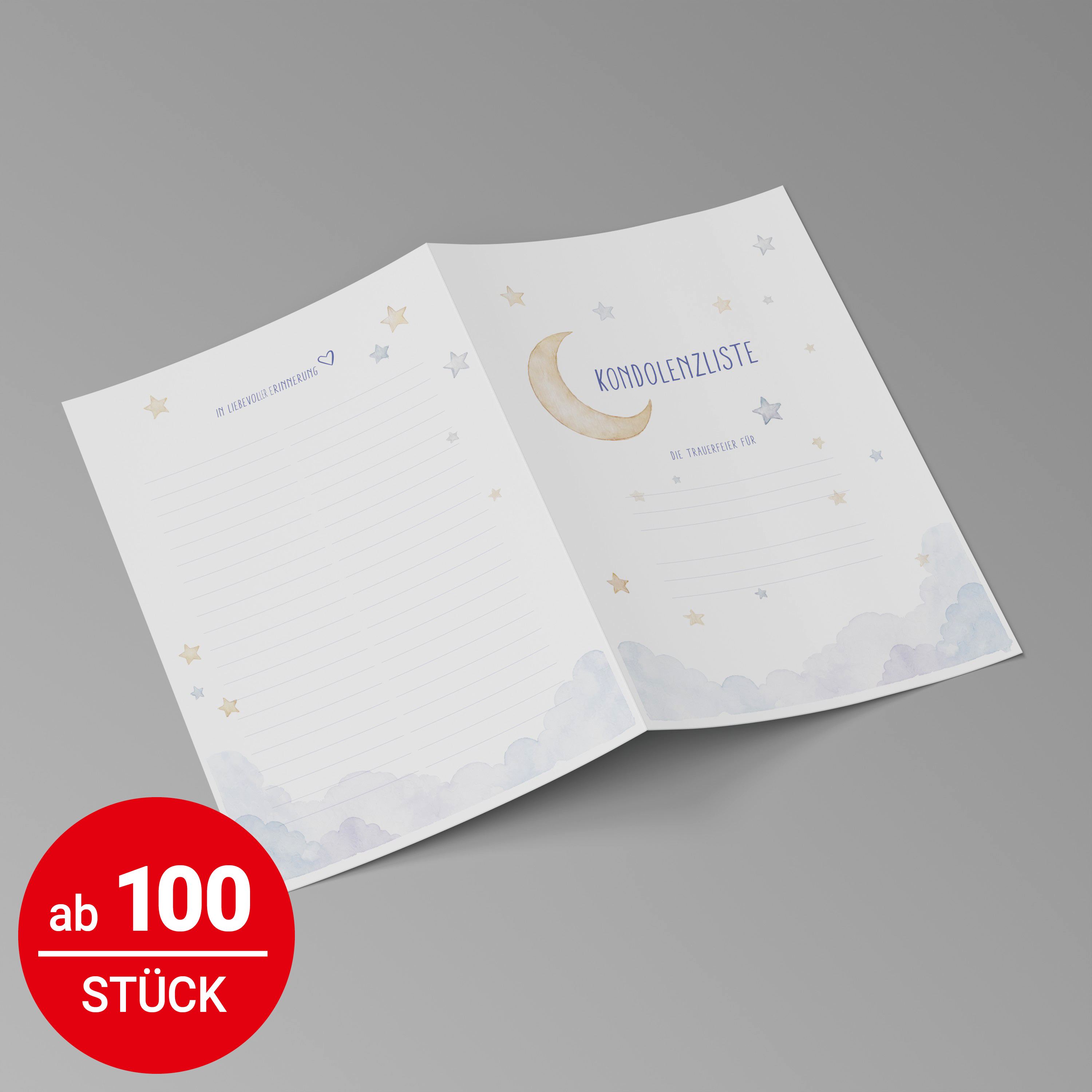 Kondolenzliste "STERNENKIND" - Mond & Sterne - DIN A3 - Startblatt mit Namensfeld - VE: 100 Stück