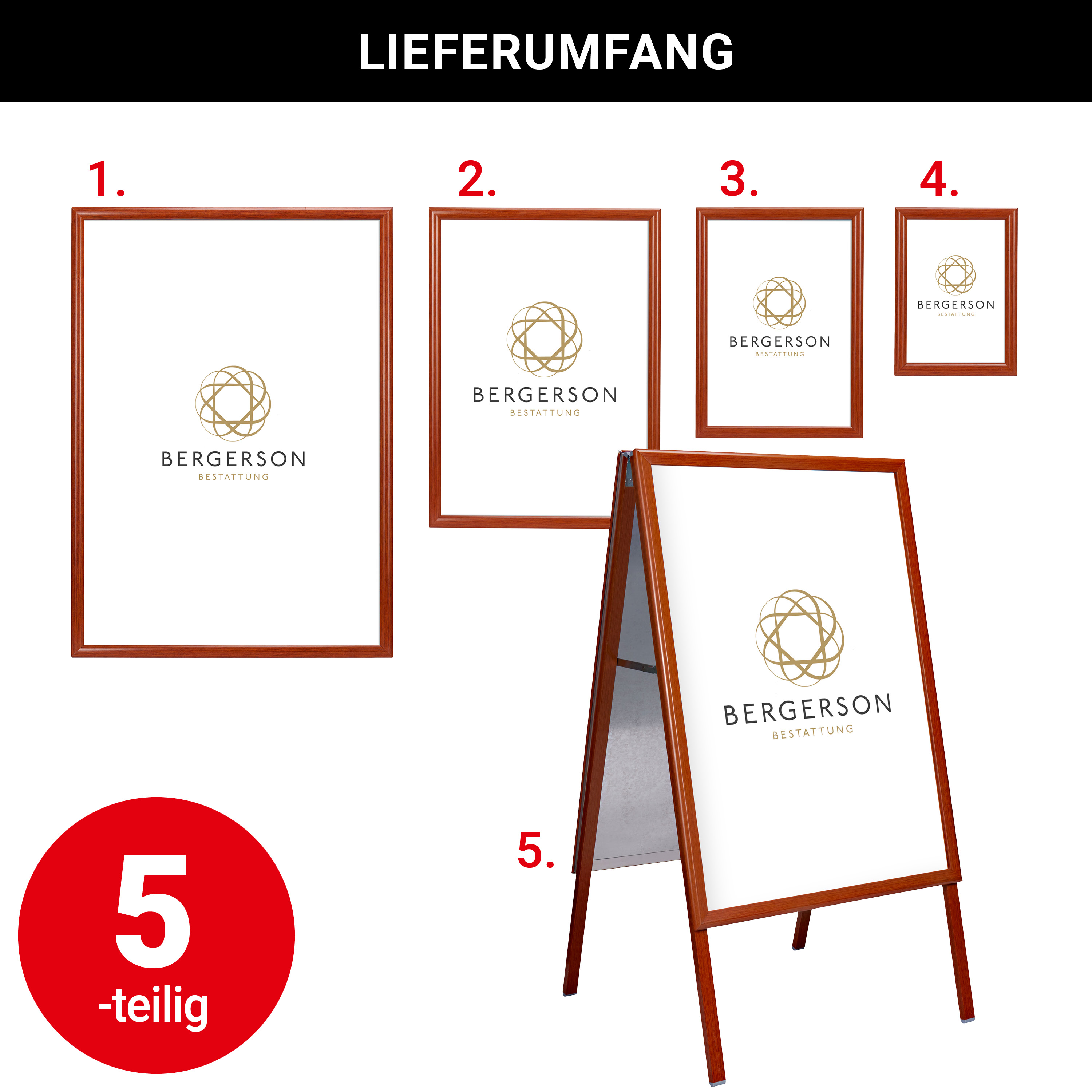 Alu Klapprahmen Set in Holzoptik DIN A4, DIN A3, DIN A2, DIN A1, Werbeaufsteller DIN A1