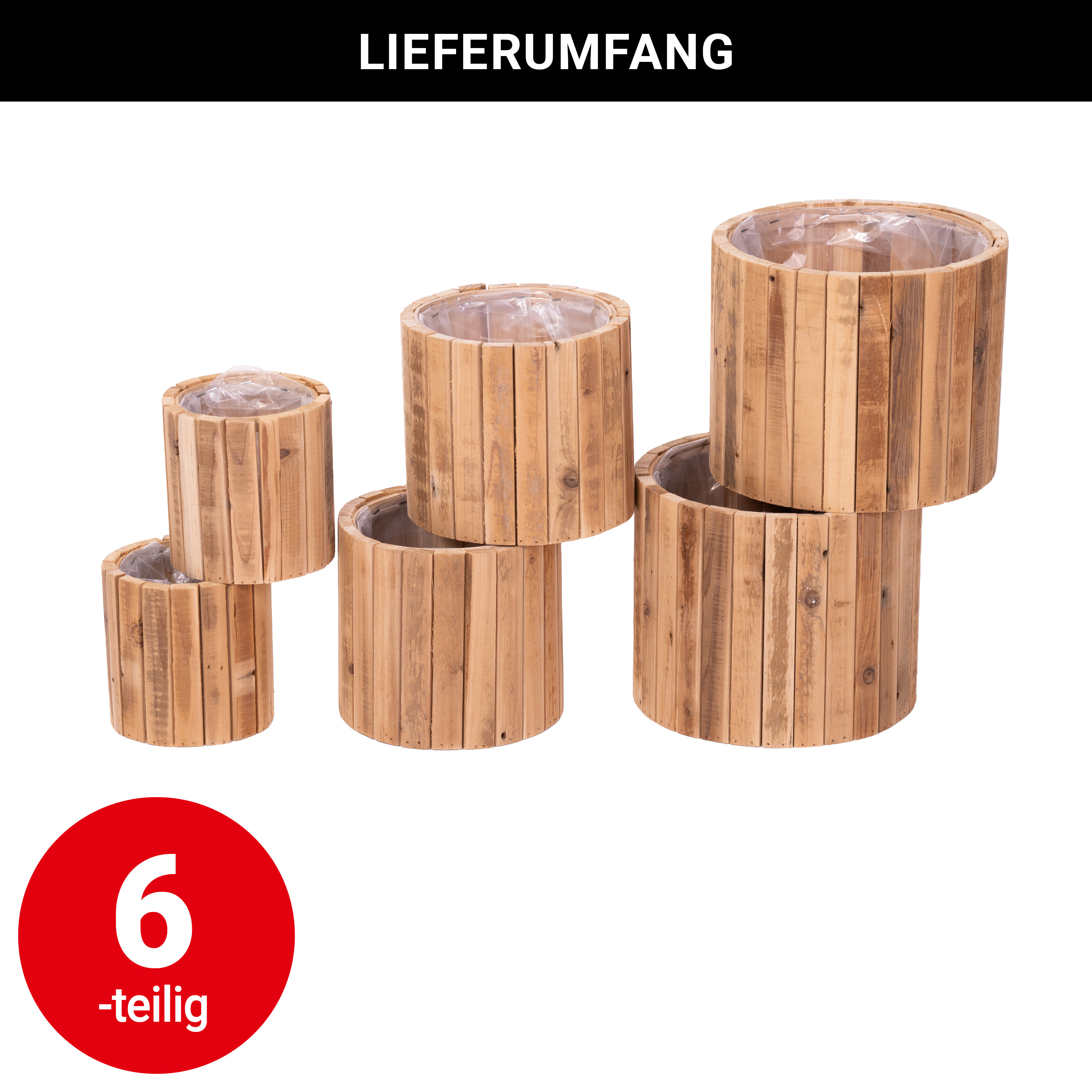 Übertopf - Holz - Set: 6-teilig
