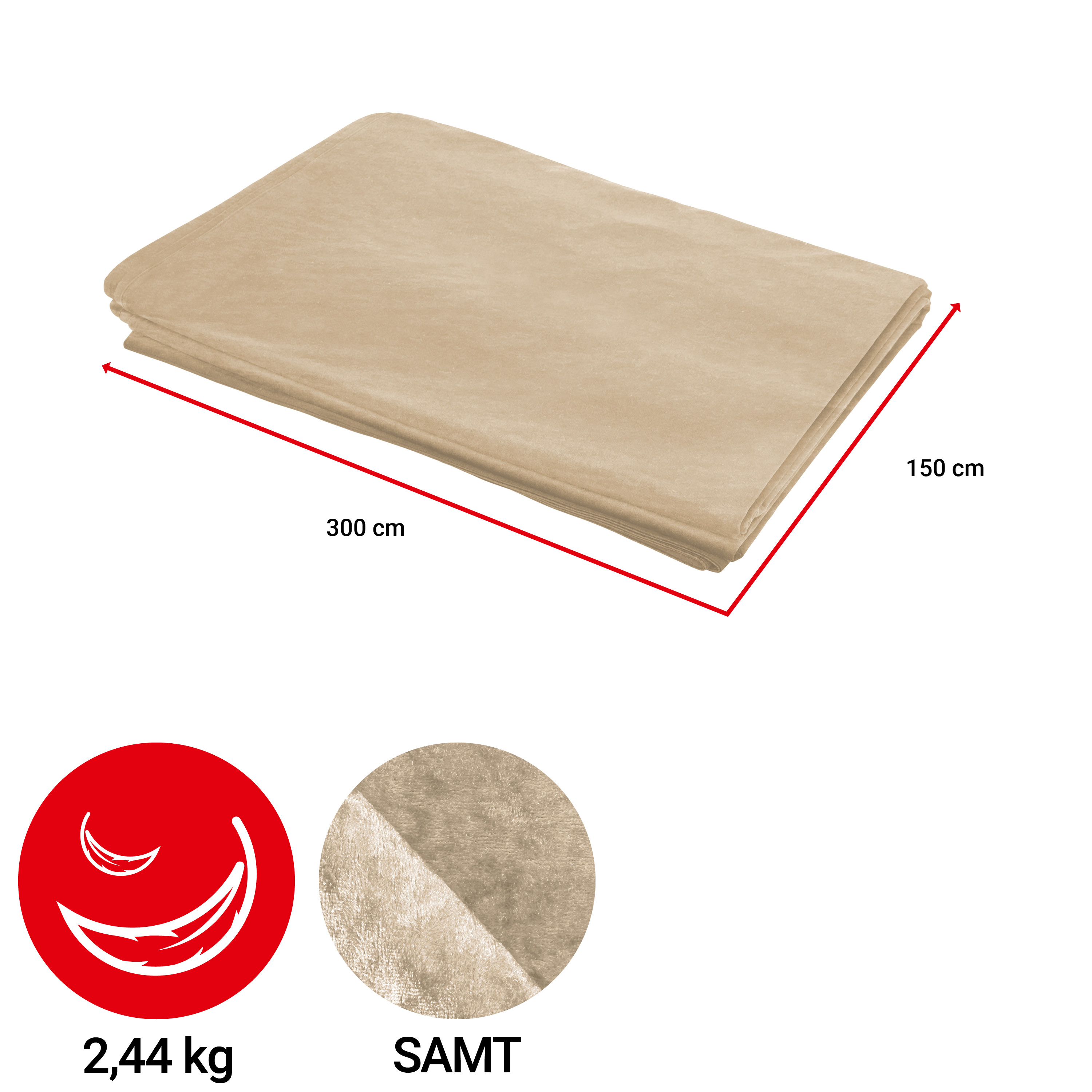 Katafalkdecke - creme - Fransen Silber - 300 x 150cm