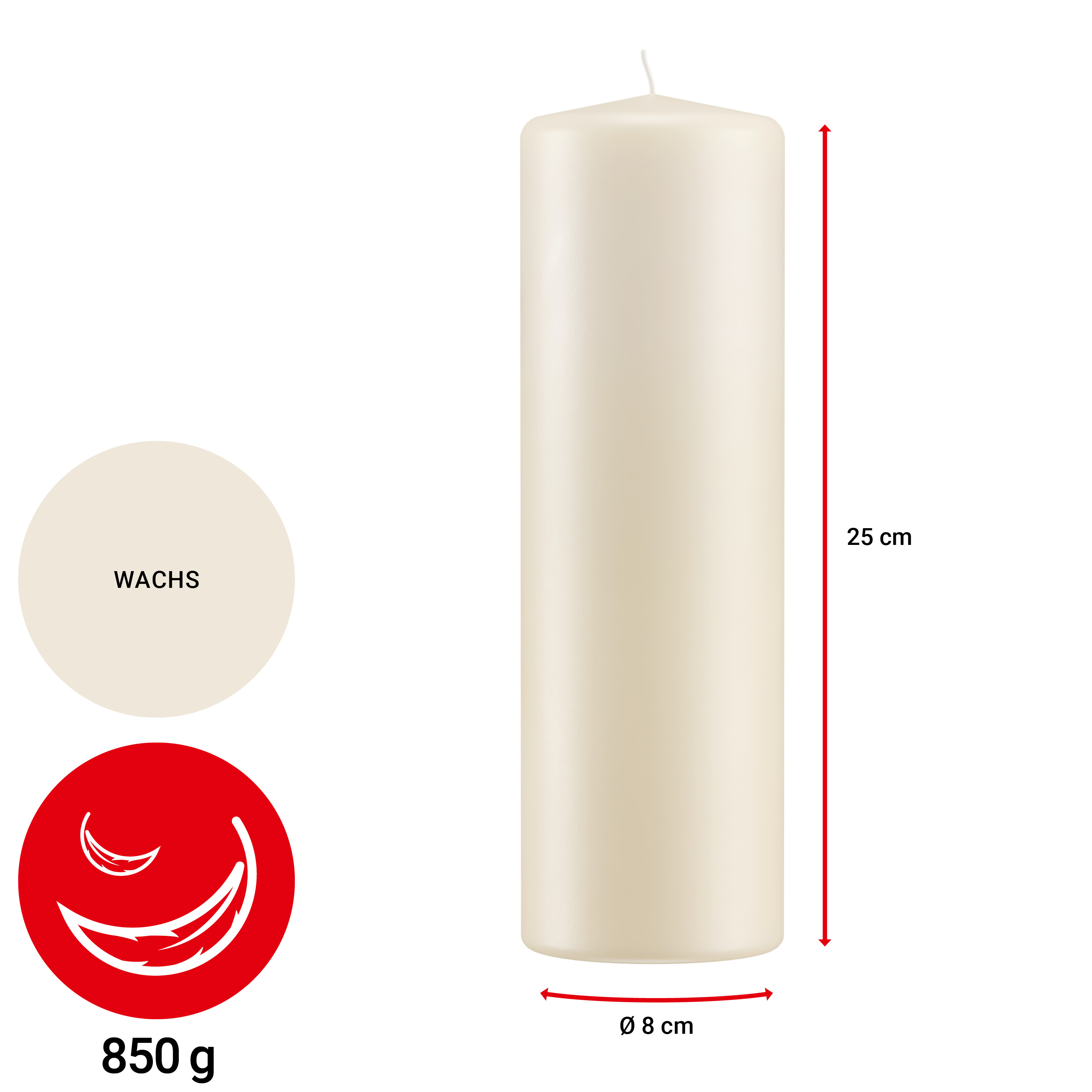 Stumpenkerze - creme - ø8cm H 25cm - 12 Stück