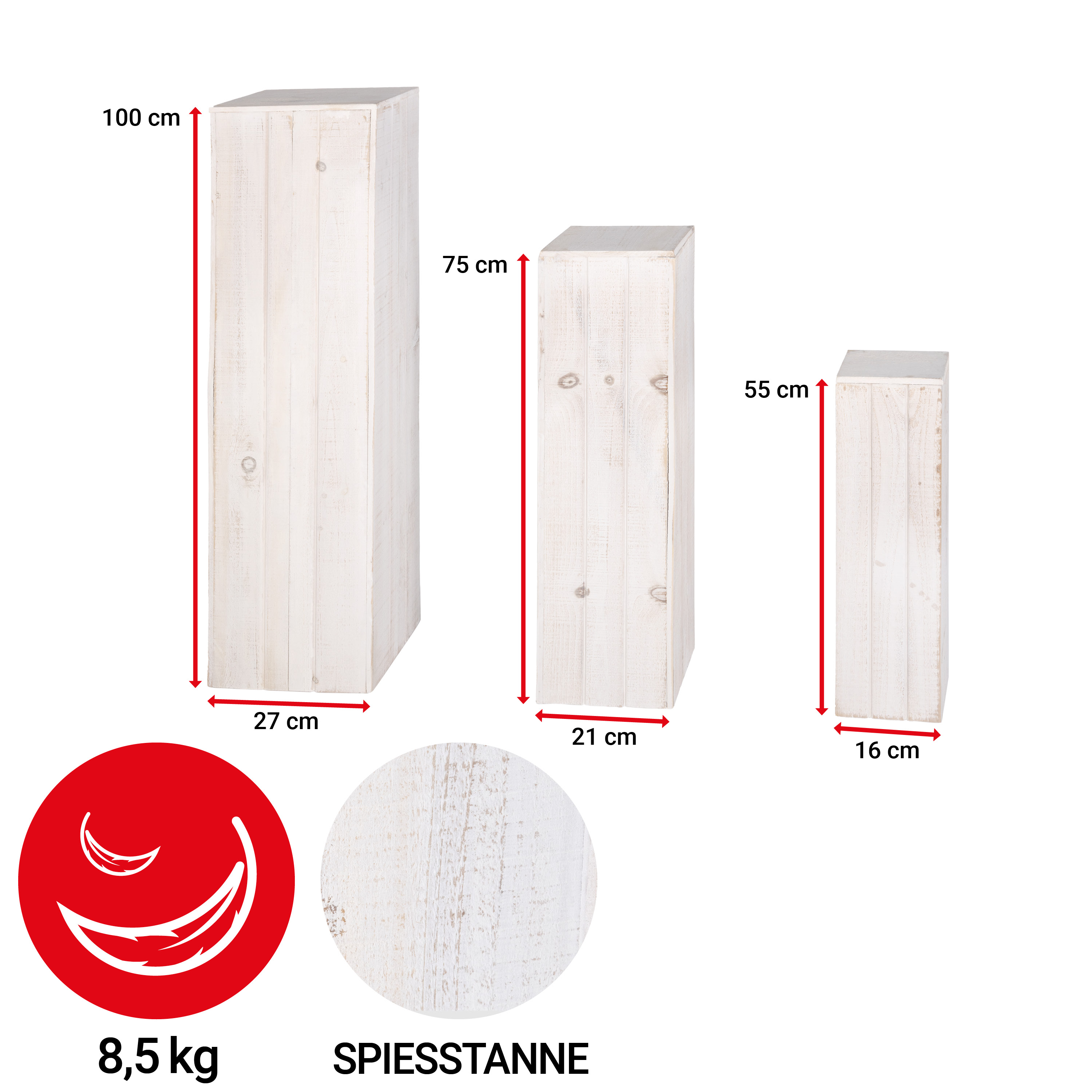 Dekosäule „Shabby Nature Holz"- weiss - 3er Set