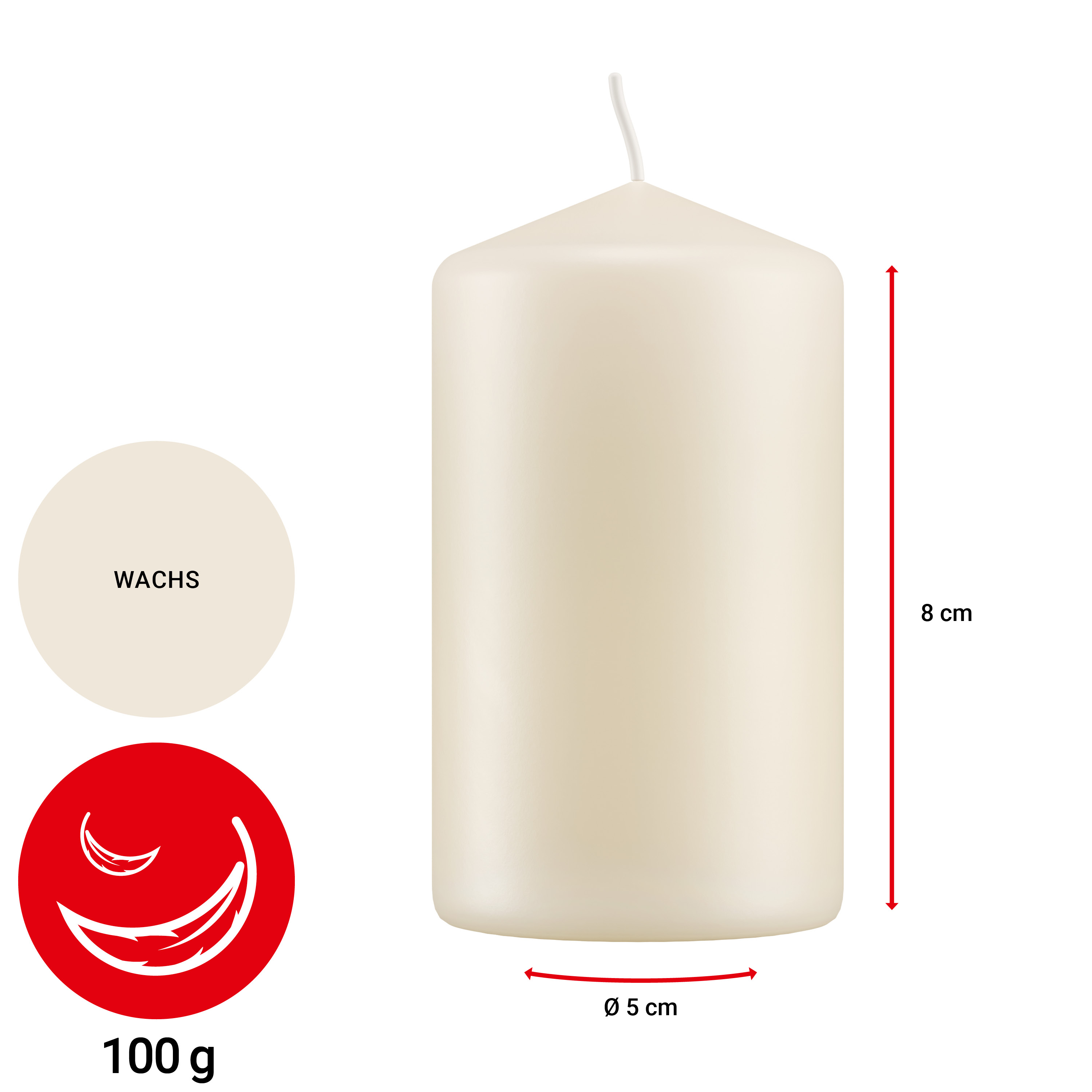 Stumpenkerze - creme - ø5cm H 8cm - 20 Stück