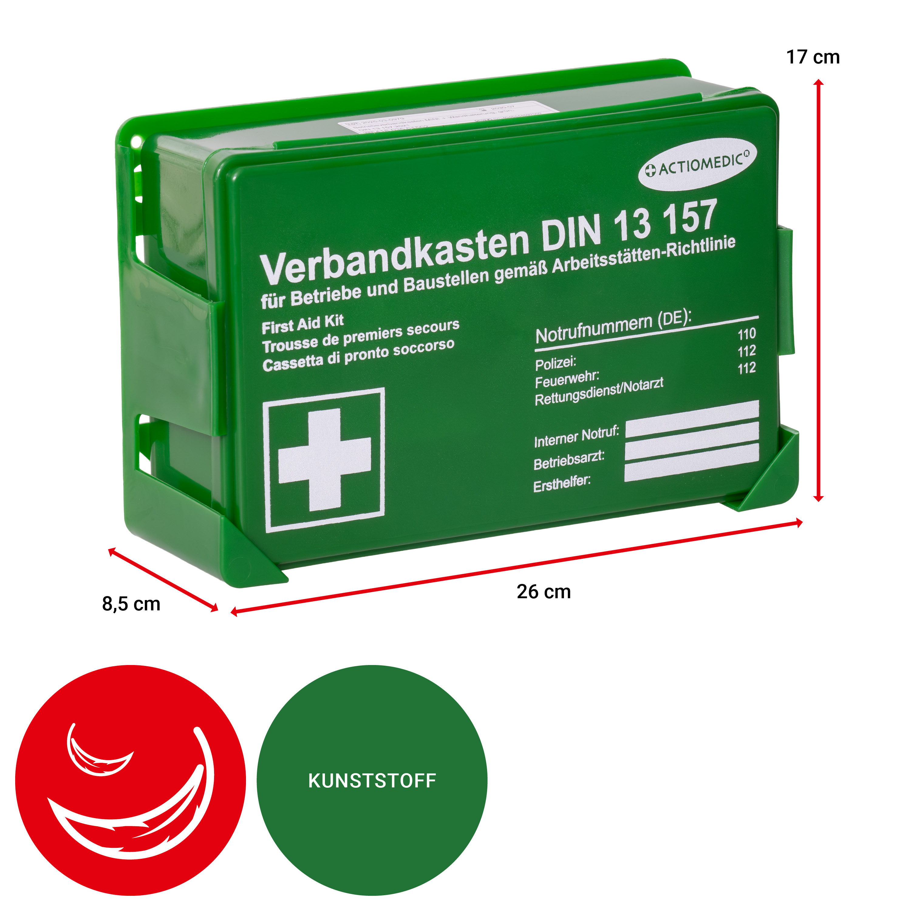Verbandkasten für Betriebe DIN 13 157 - mit Wandhalterung