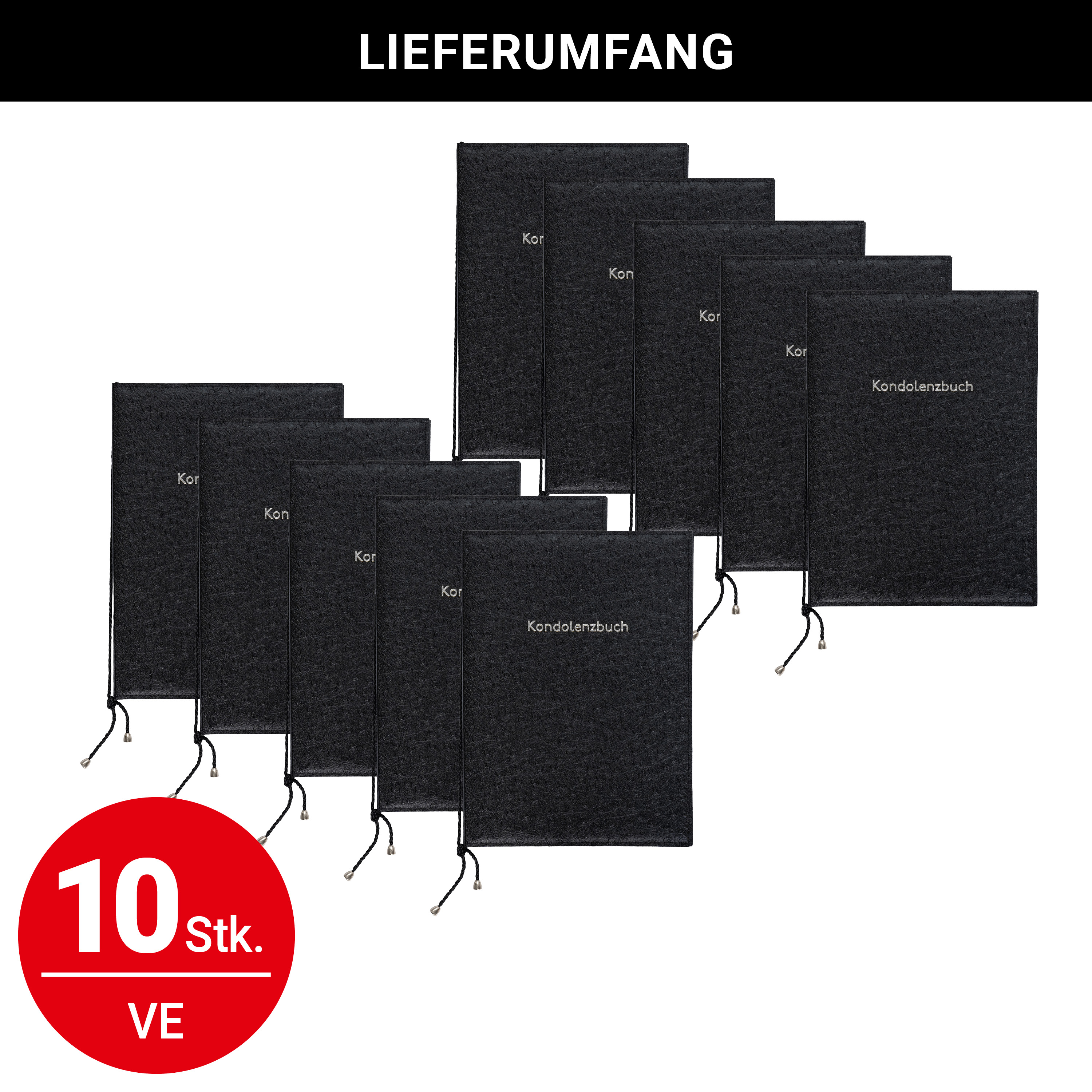 Kondolenzmappe Straußenkunstleder - Schwarz mit Silberdruck - VE: 10 Stück