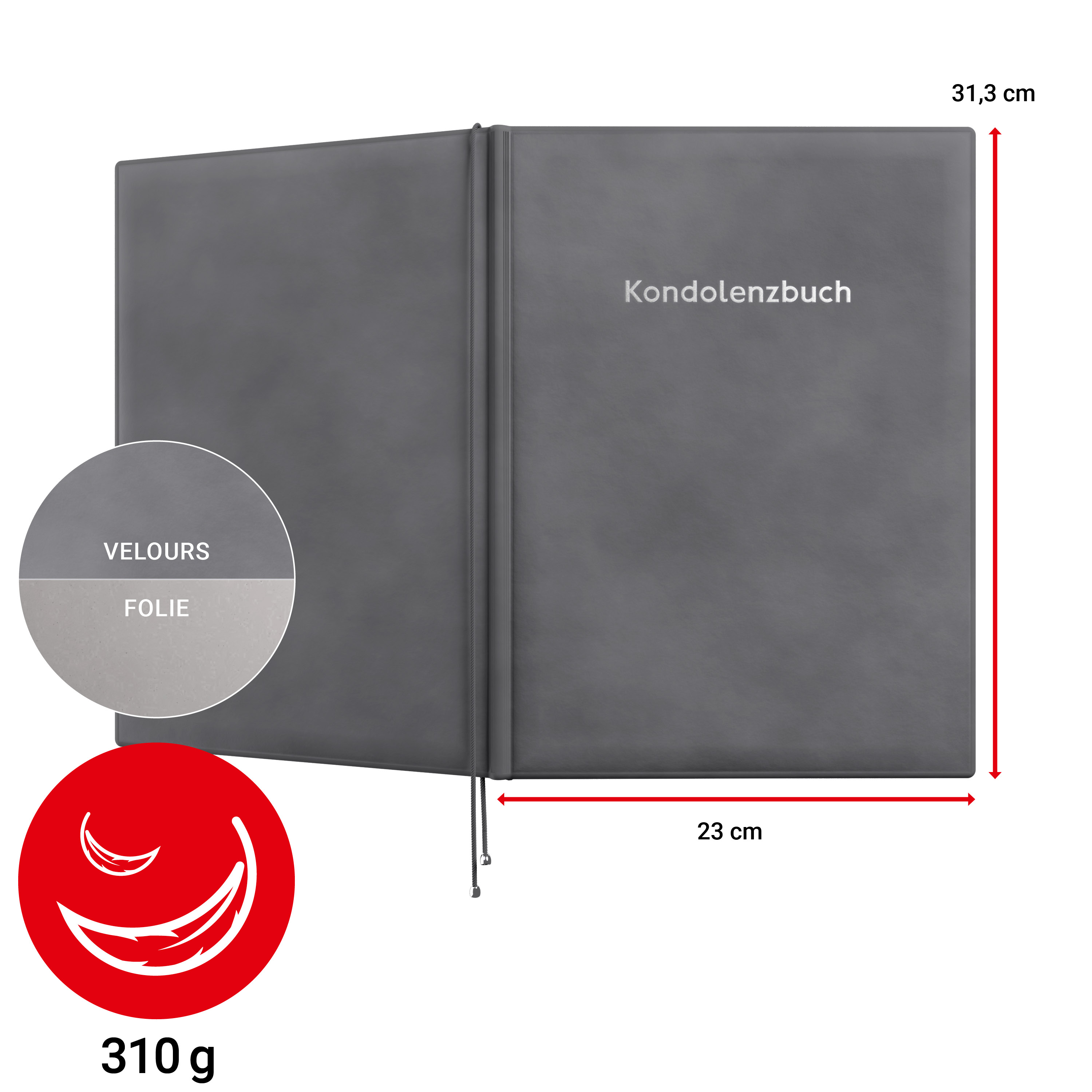 Kondolenzmappe aus Velours Grau - Druck Silber - 10 Stück