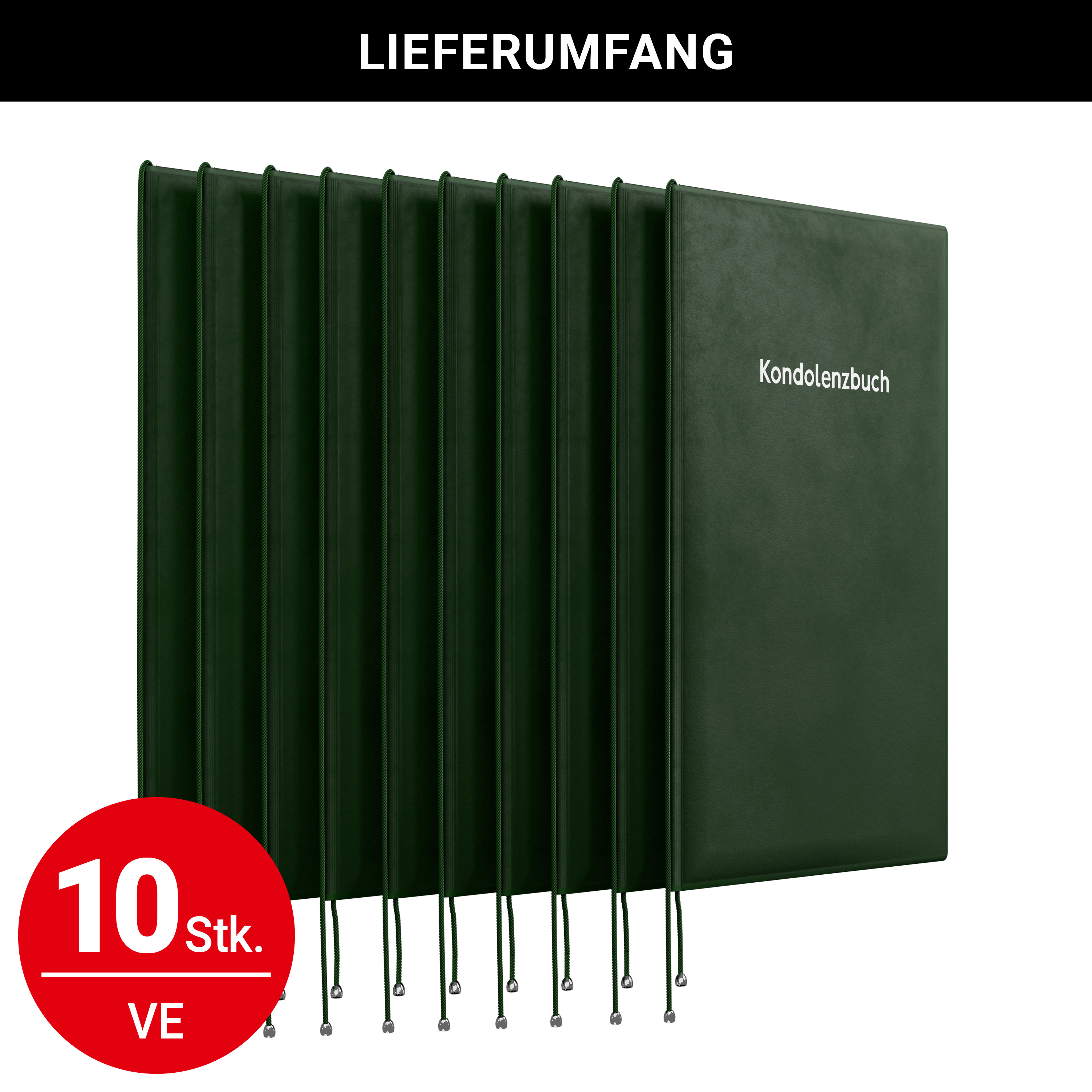 Kondolenzmappe aus Velours Grün - Druck Silber - 10 Stück