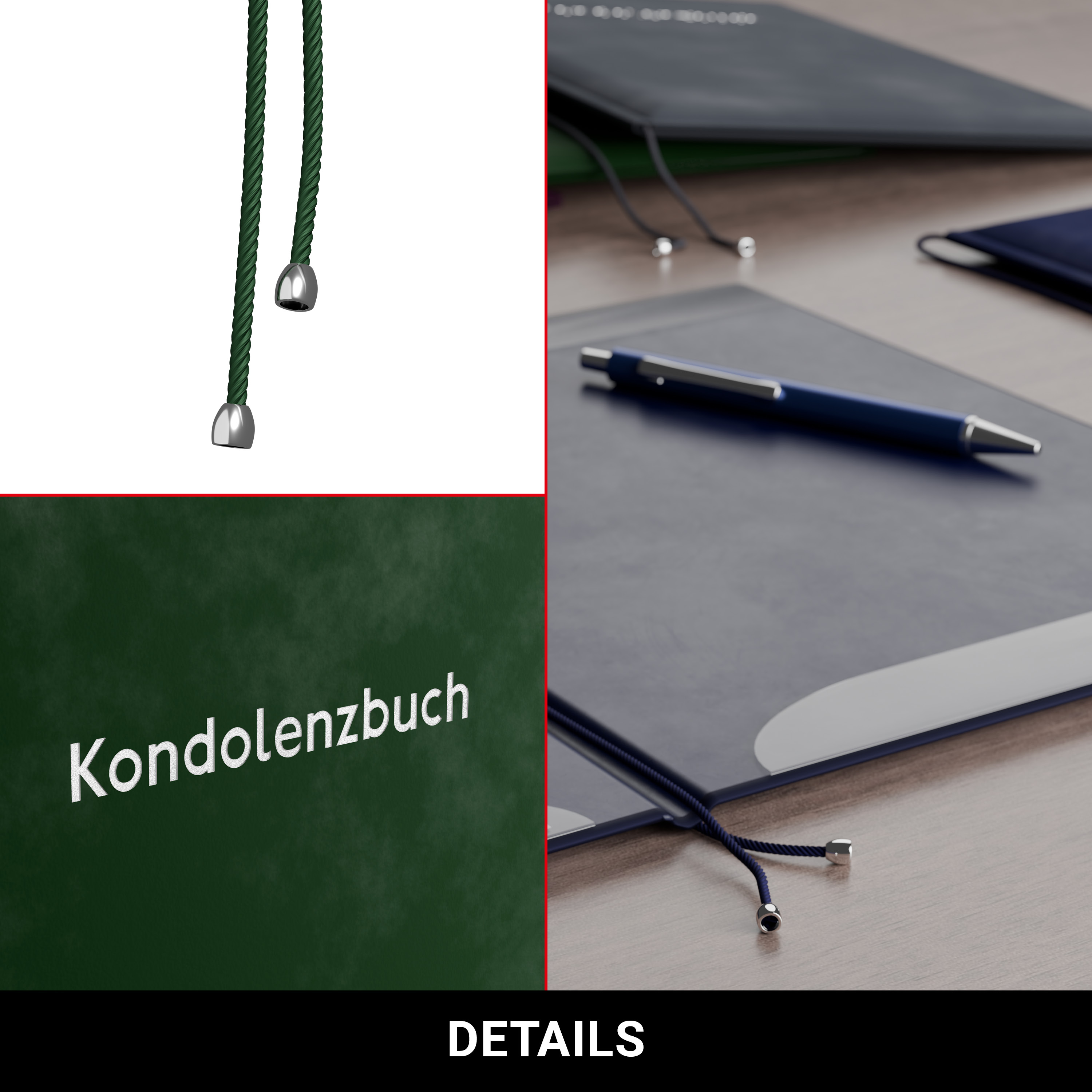 Kondolenzmappe aus Velours Grün - Druck Silber - 10 Stück