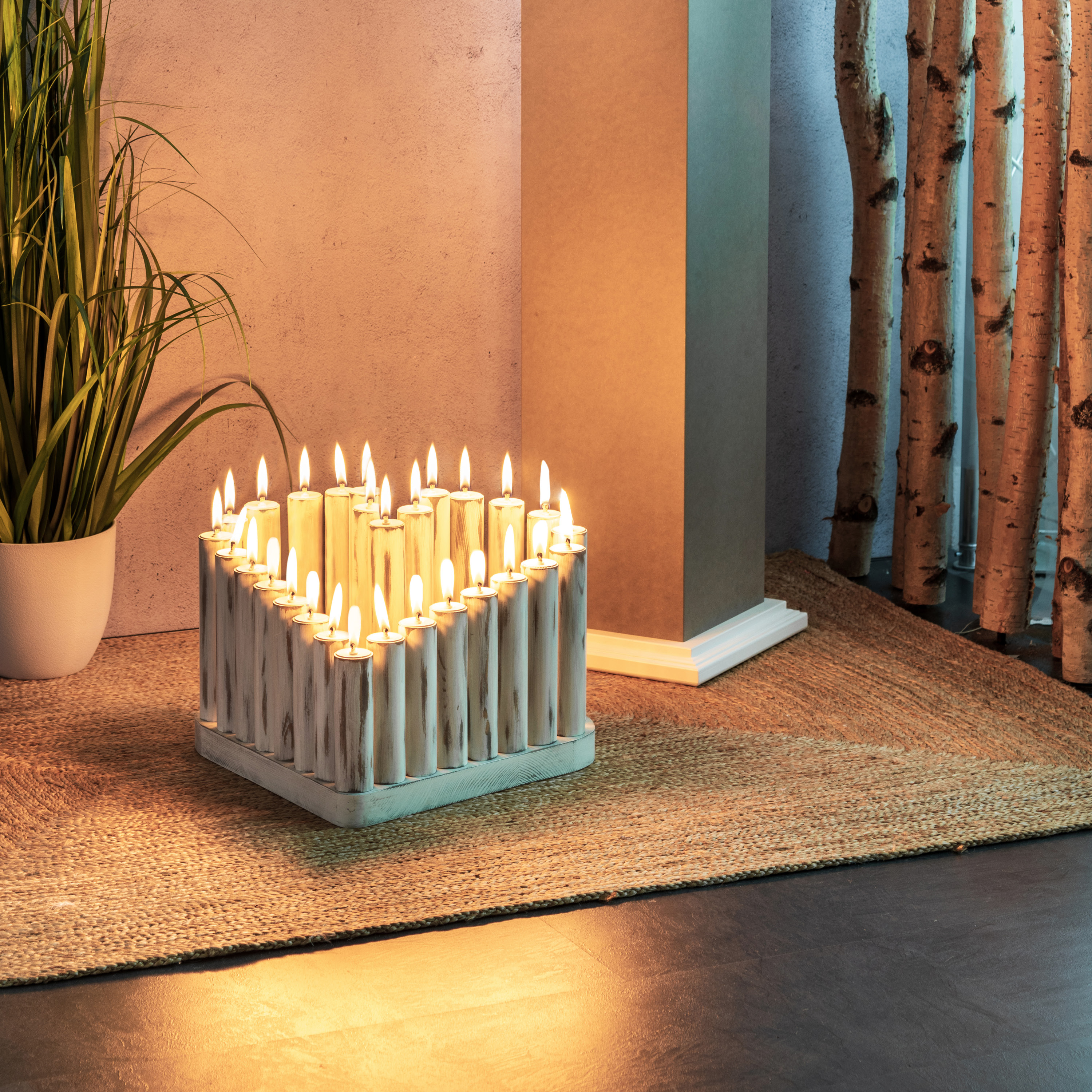 Deko-Herz Shabby-Weiß mit Flüssigwachskerzen