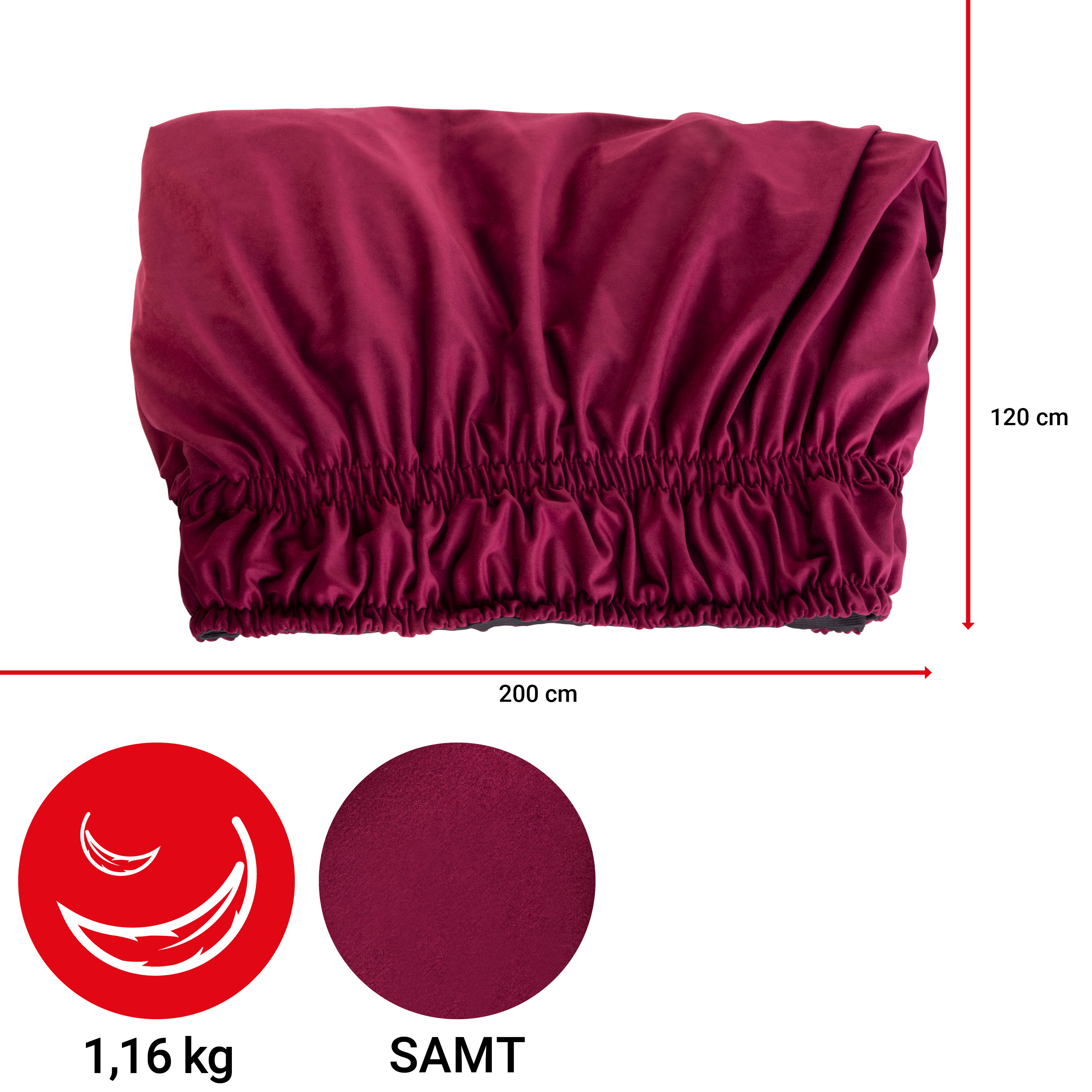 Samttuch für Transportwagen mit Gummizug - bordeaux