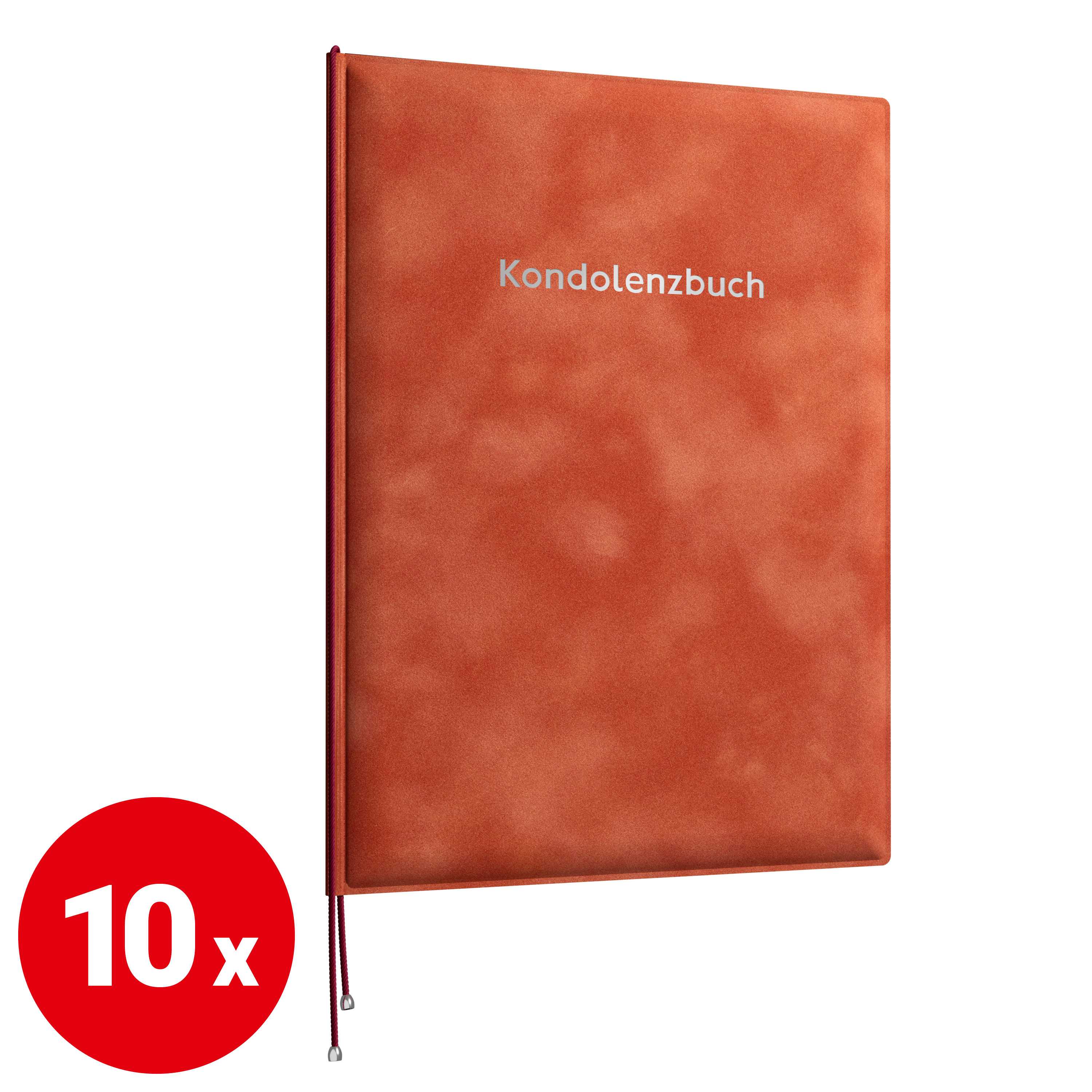 Kondolenzmappe aus Velours orange - Druck Silber - 10 Stück