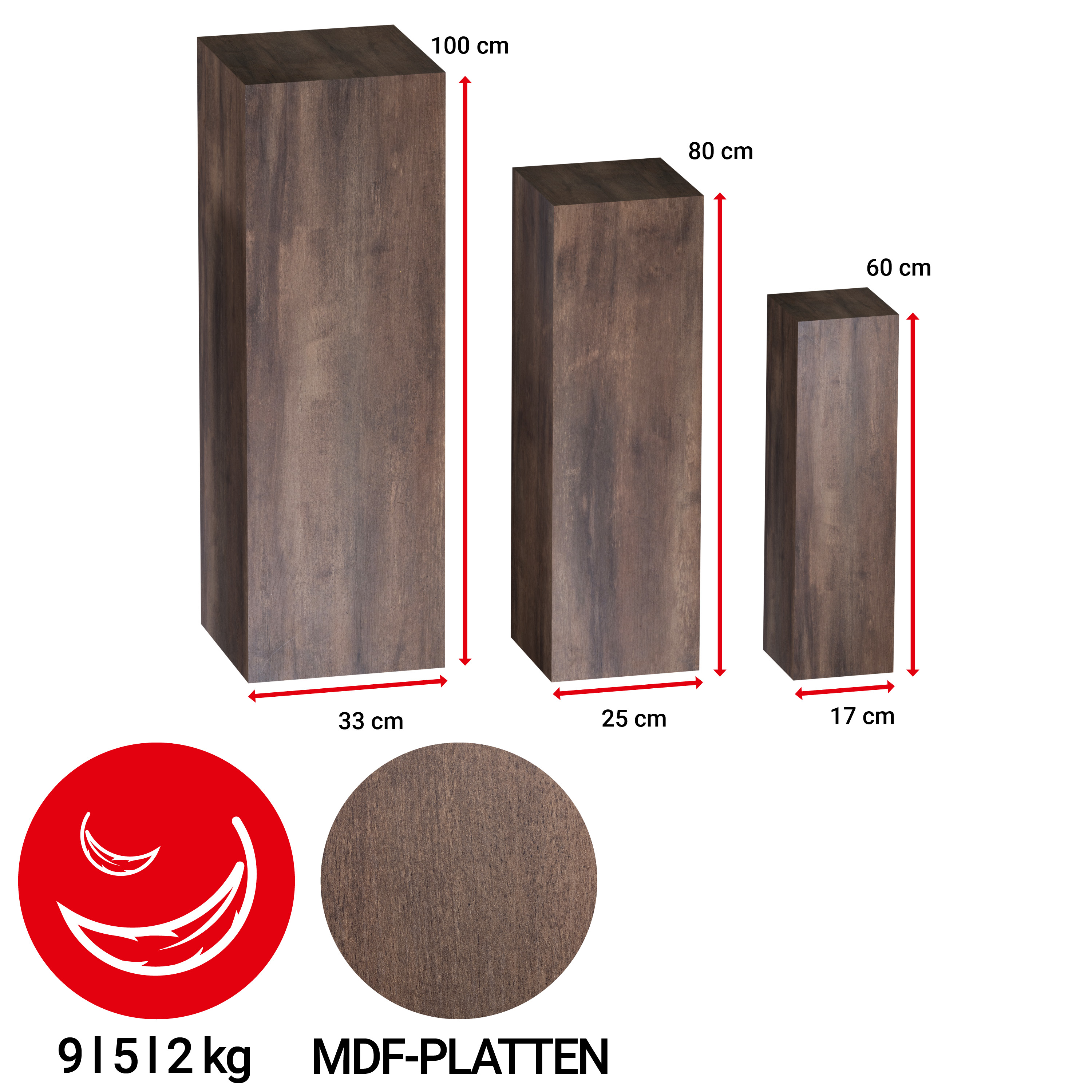 Dekosäule "Rom" Nussbaum - dunkelbraun - 3er Set