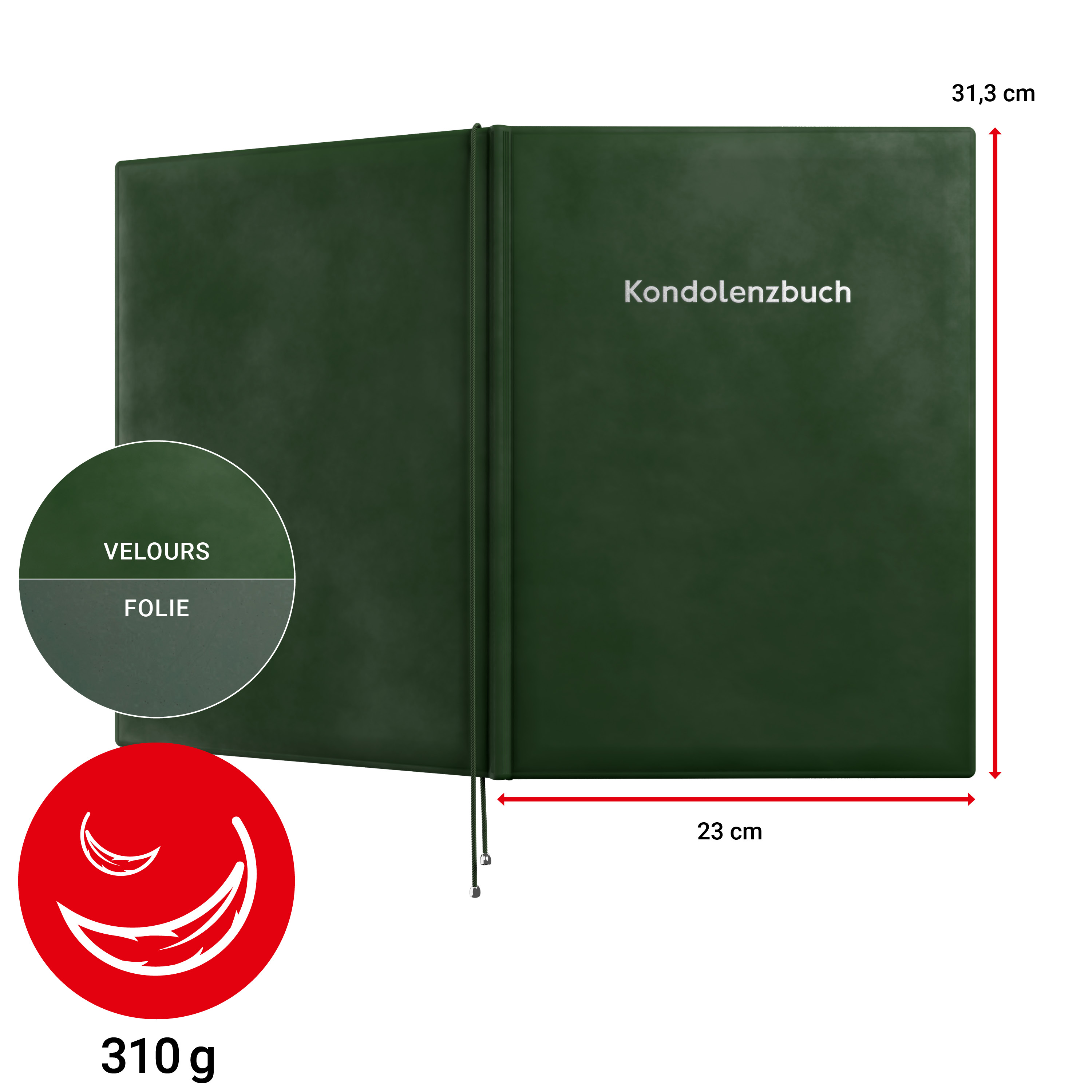 Kondolenzmappe aus Velours Grün - Druck Silber - 10 Stück