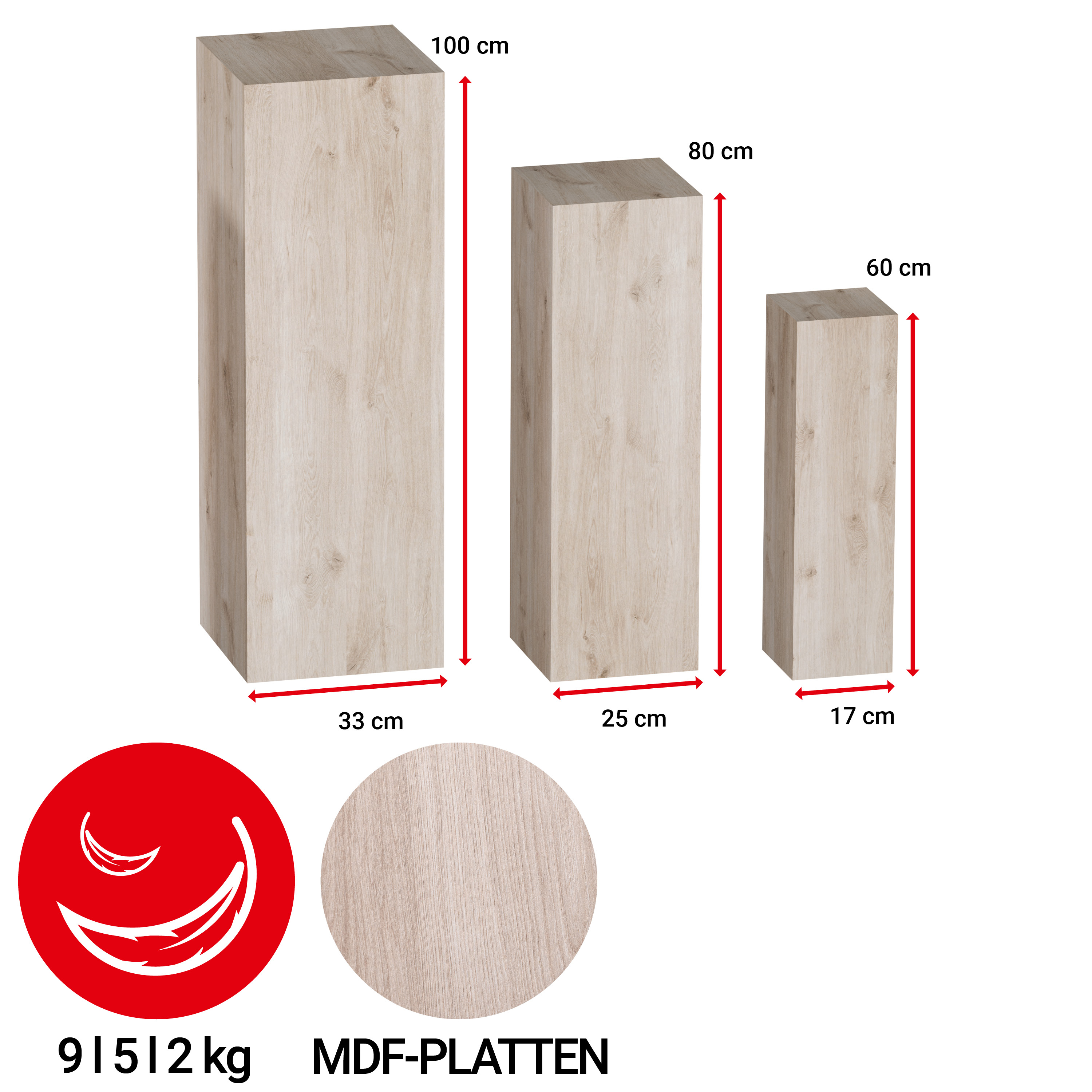 Dekosäule "Rom" Natur - hellbraun - 3er Set