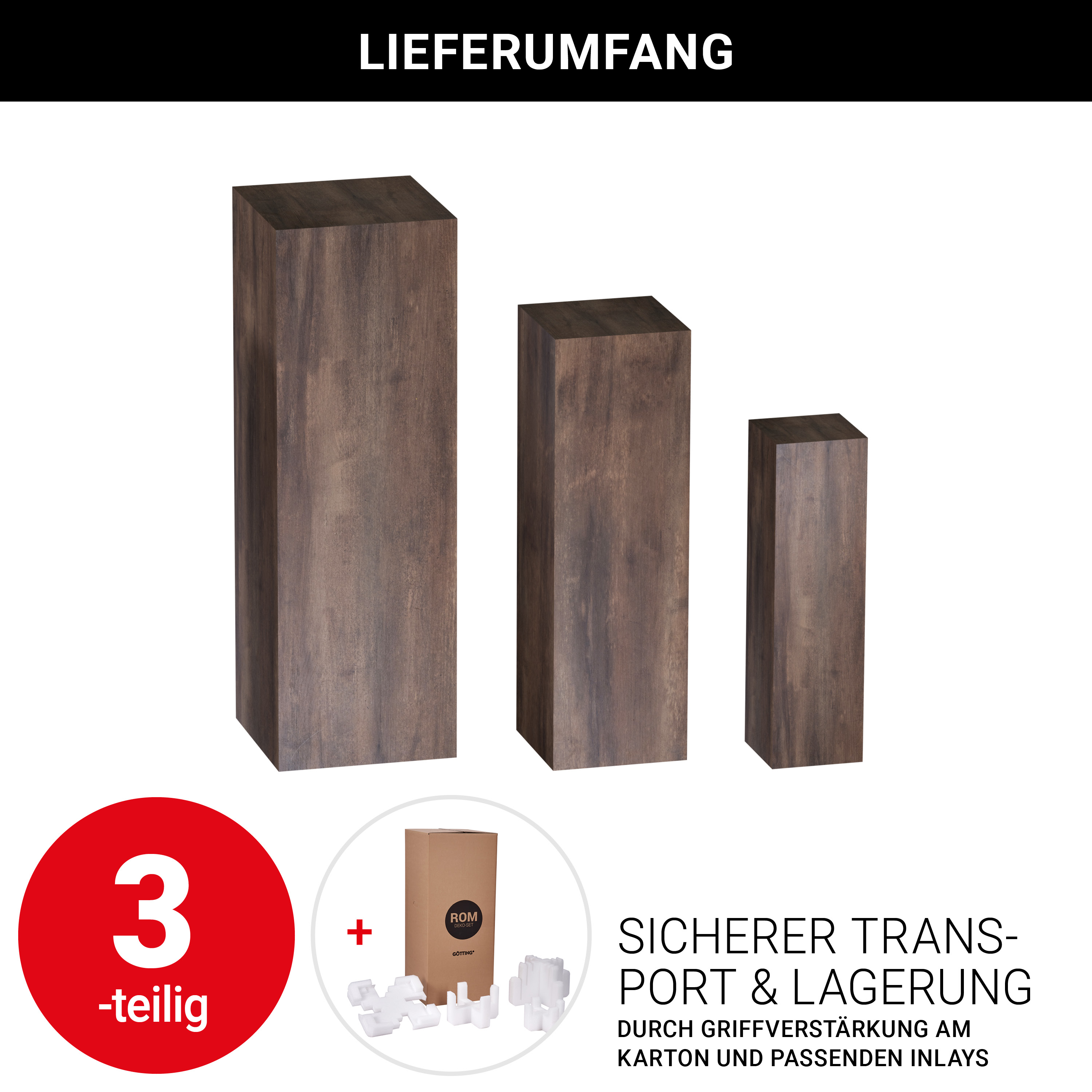Dekosäule "Rom" Nussbaum - dunkelbraun - 3er Set