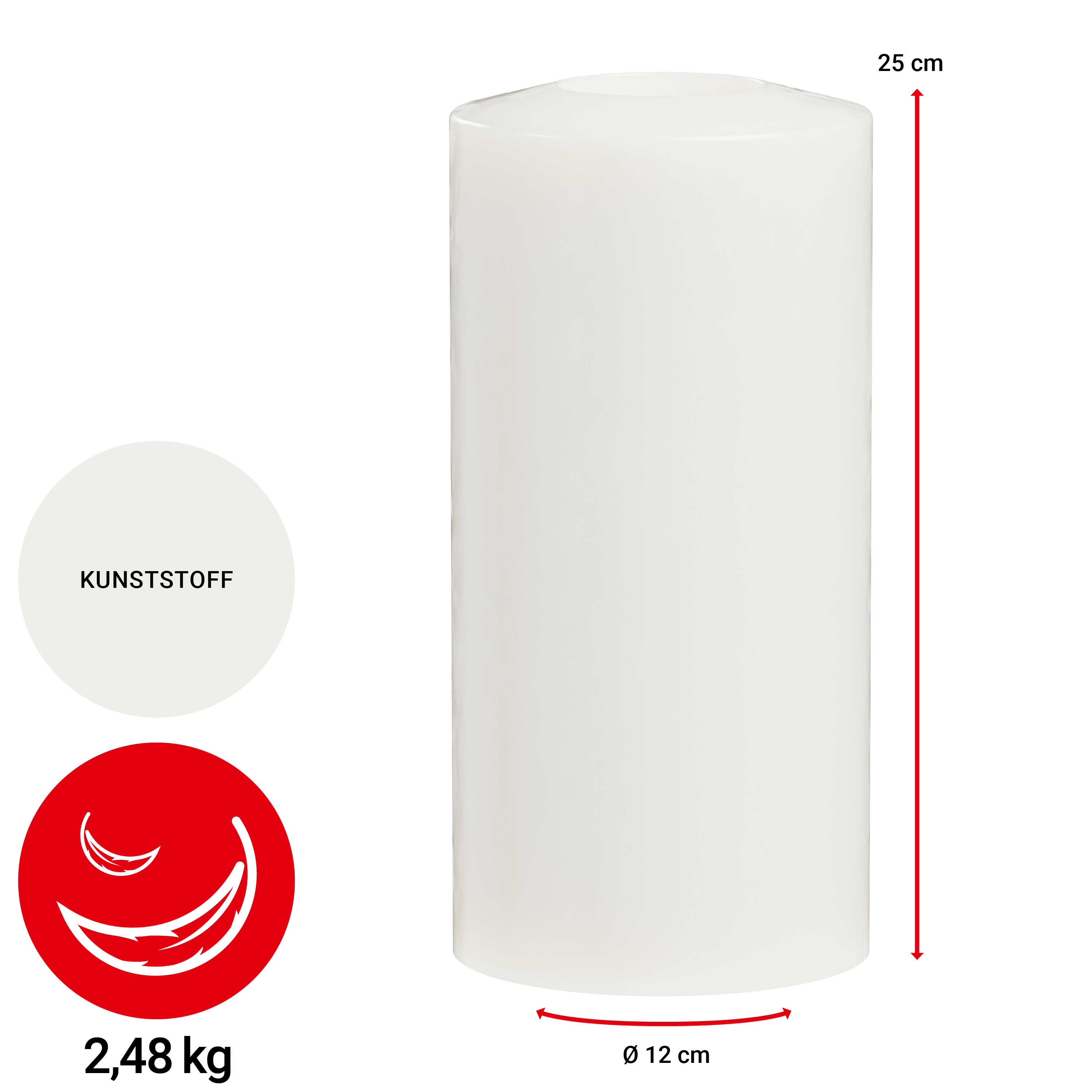 Kerze Tempus - weiß - Ø12cm H 25cm | weiß | 12 cm | 25 cm