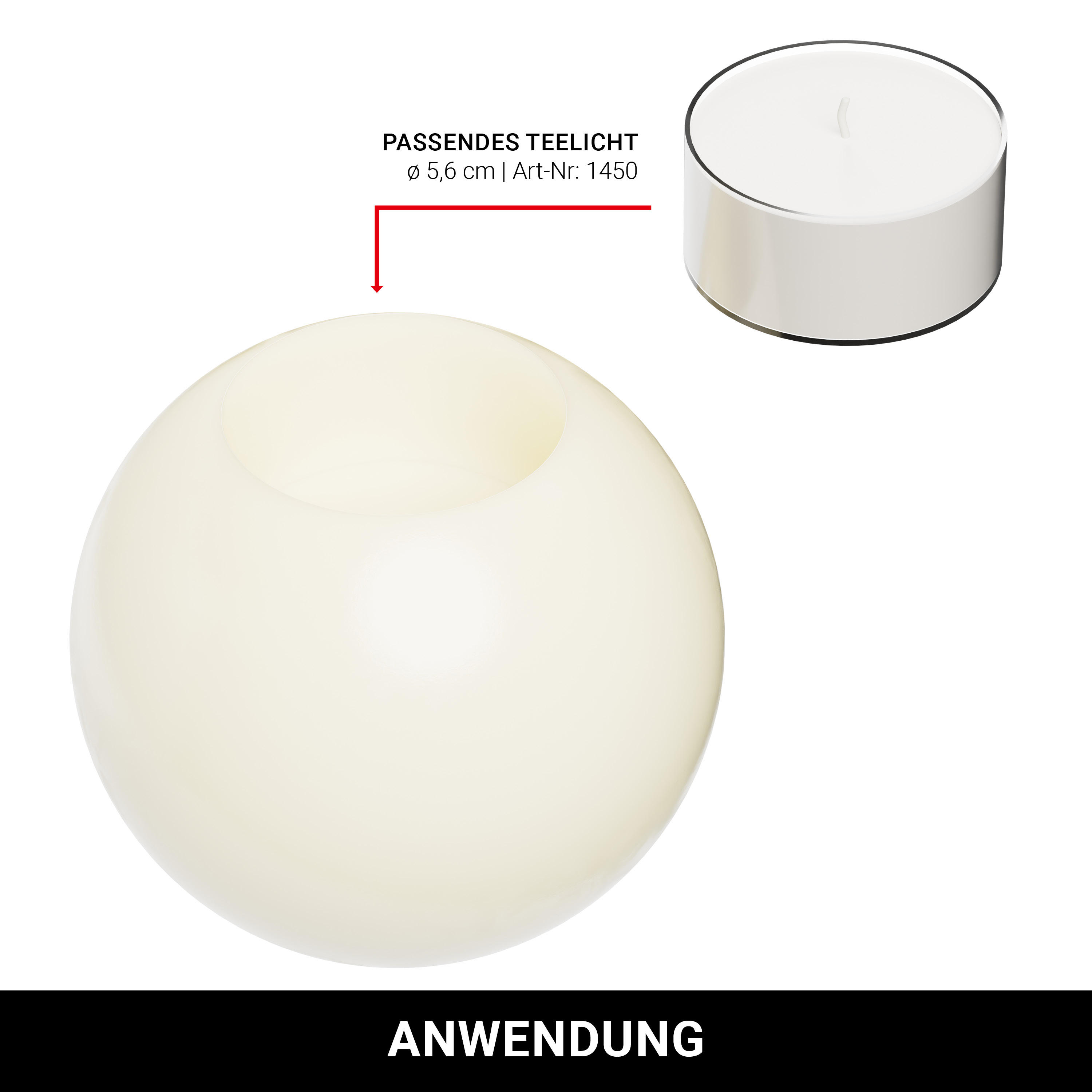 Kerze Tempus Kugel - creme - Ø11.5cm - 2 Stück