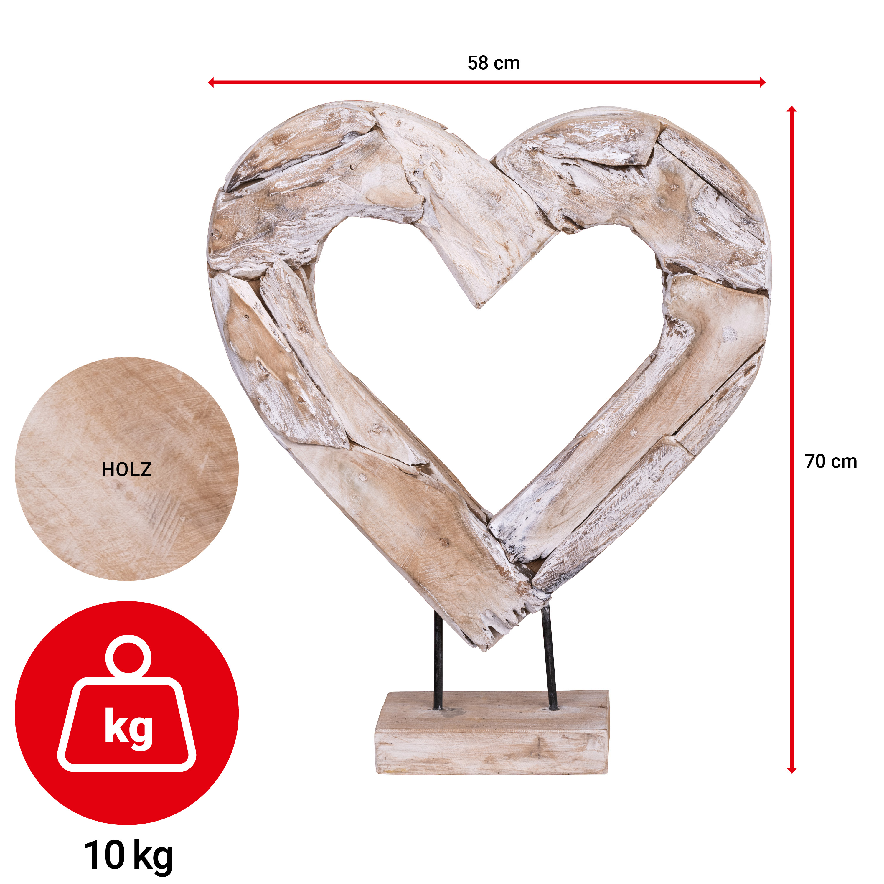 Statue - Herz/Shabbyoptik - 70 cm - VE: 1 Stück