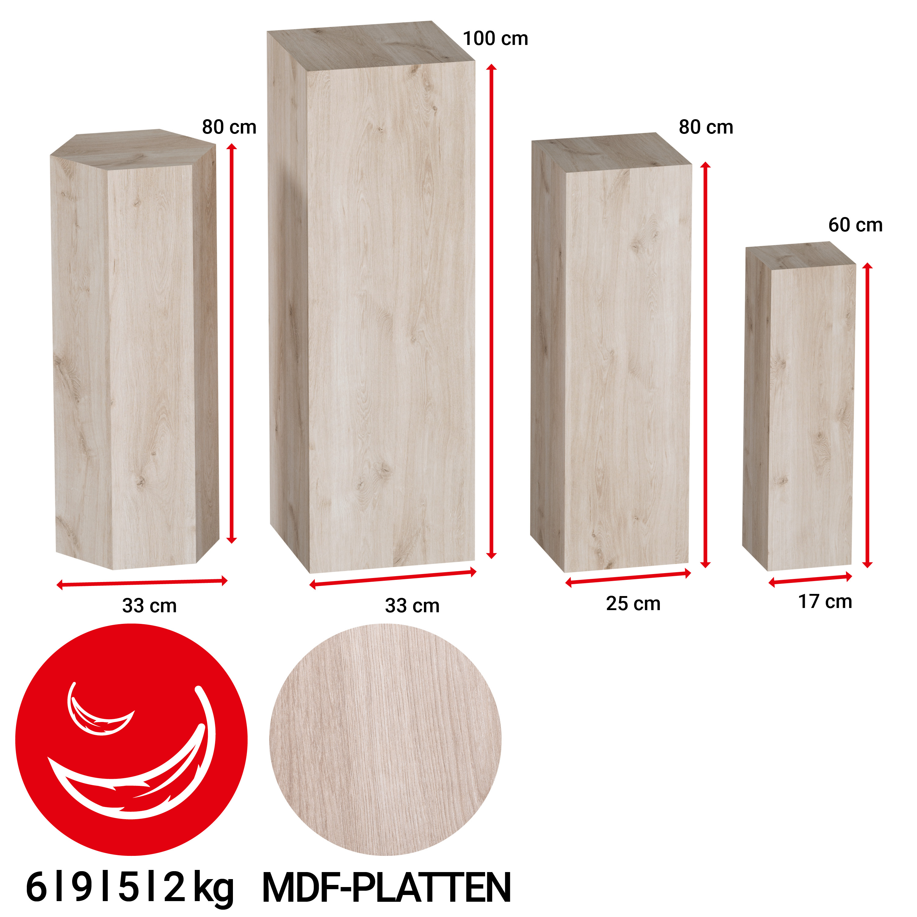 Dekosäule "Rom" Natur - hellbraun - 7er Set