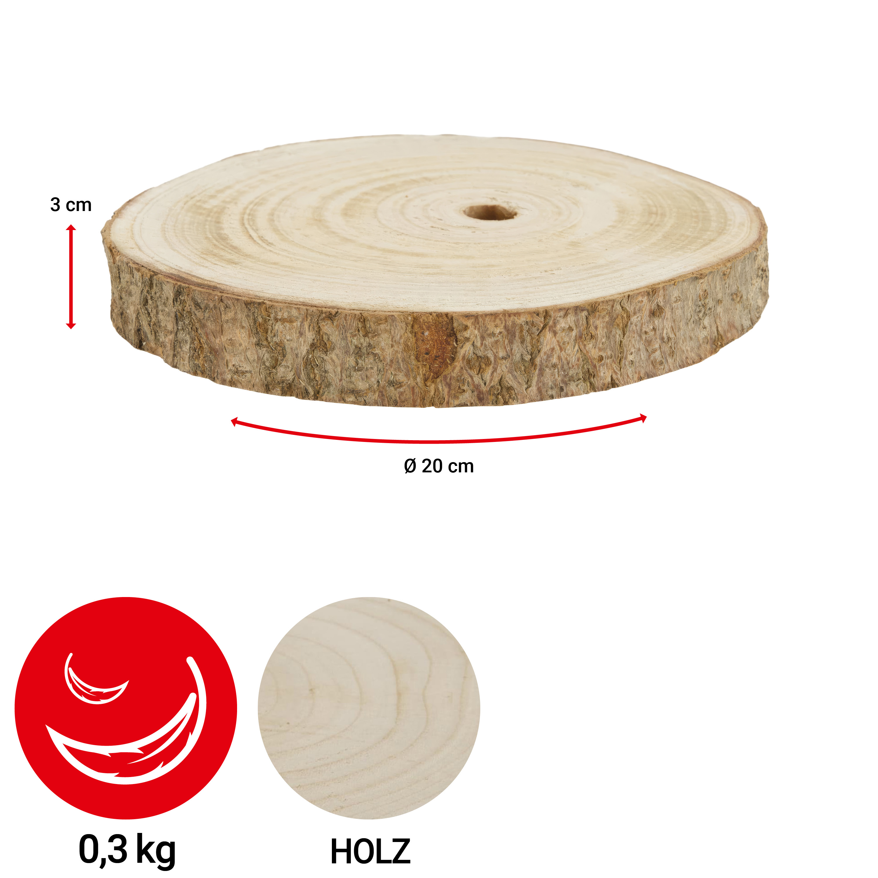 Baumscheibe - Paulownia-Holz - Ø 20 cm - VE: 6 Stück