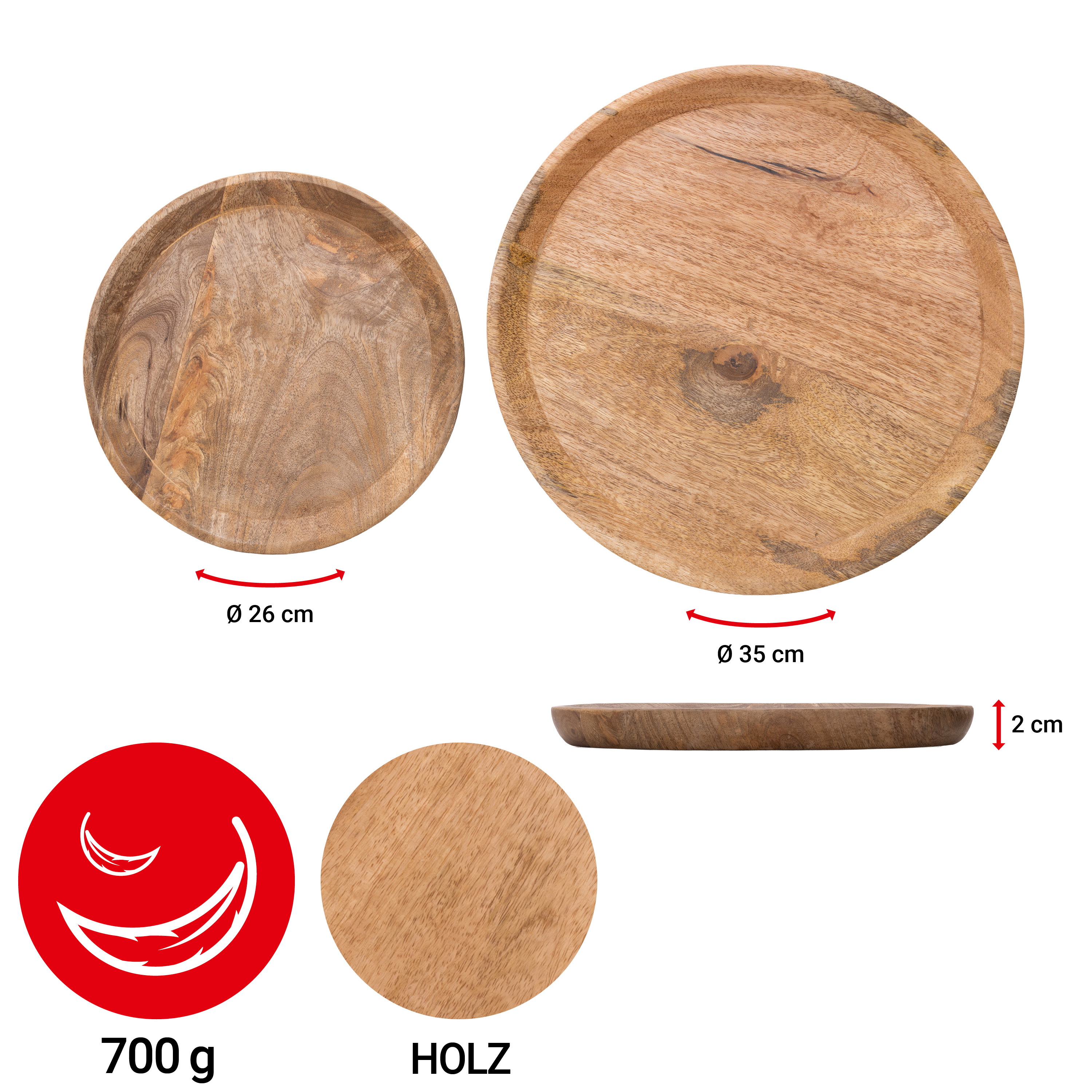 Dekoteller - Mangoholz - Set: 4-teilig