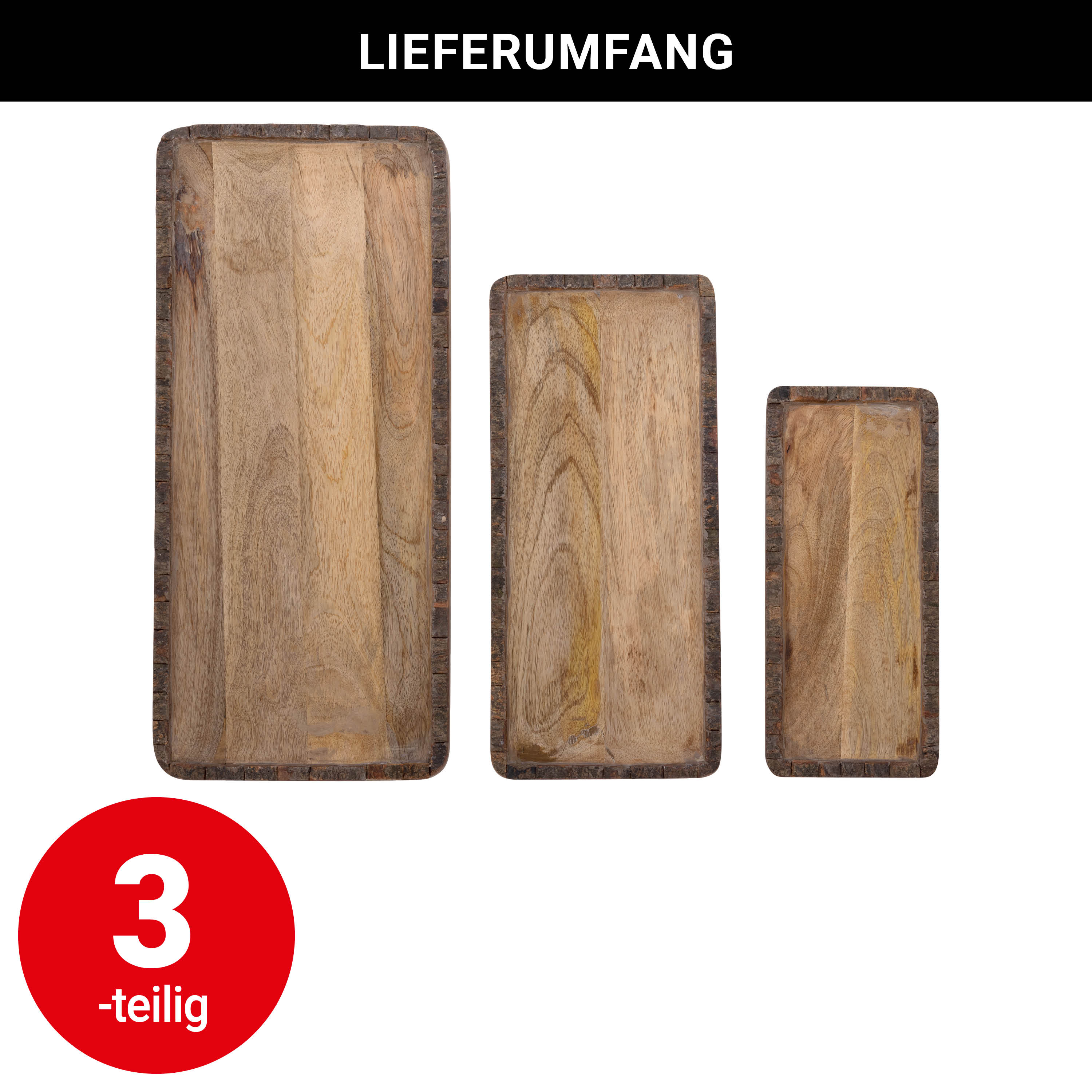 Dekoteller "Wooden" - Set: 3-teilig