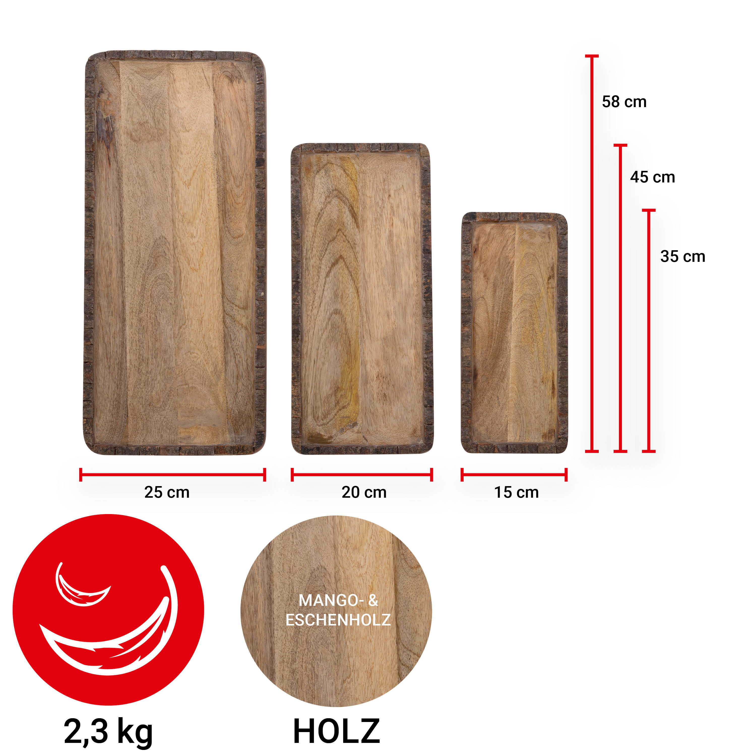 Dekoteller "Wooden" - Set: 3-teilig