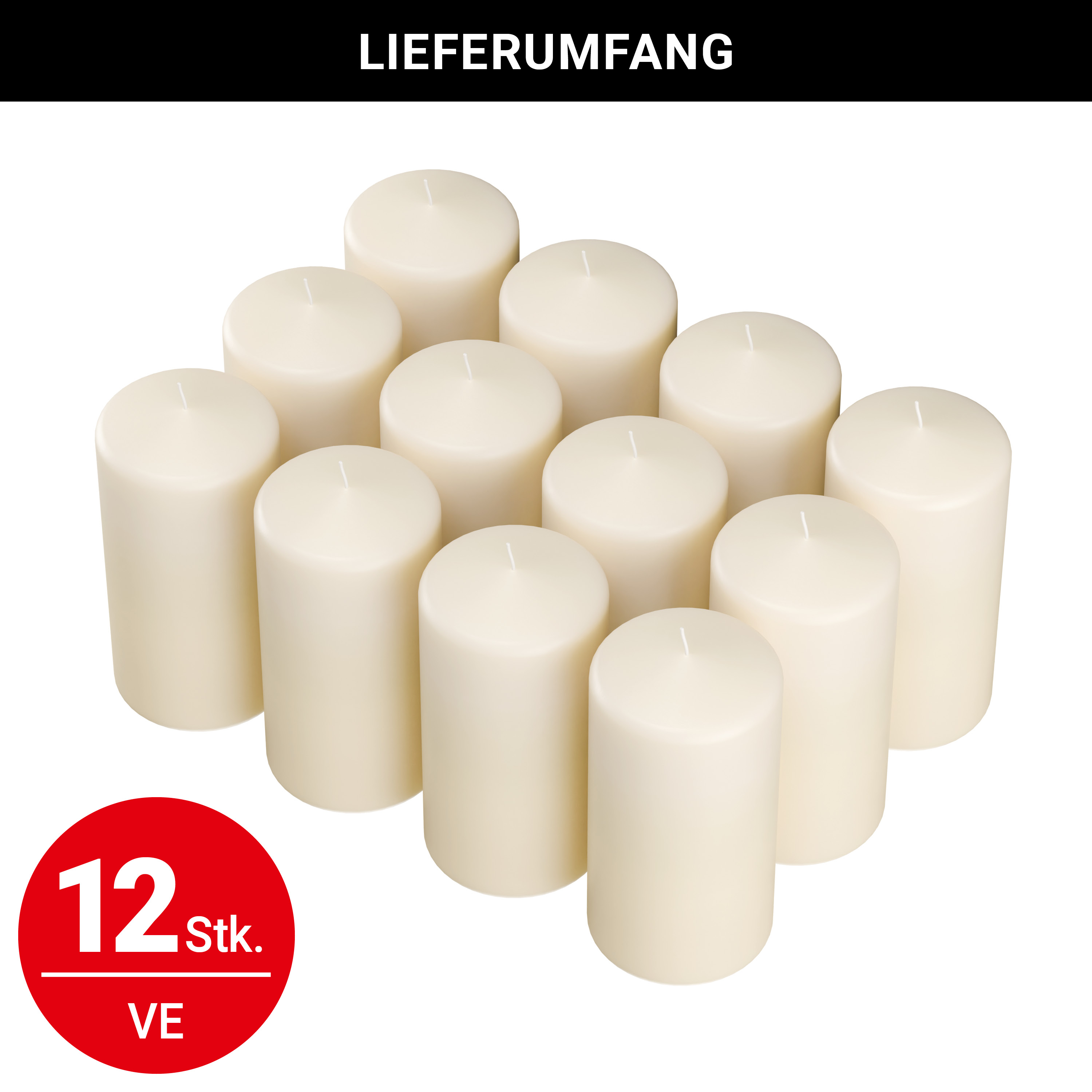Stumpenkerze - creme - ø8cm H 15cm - 12 Stück