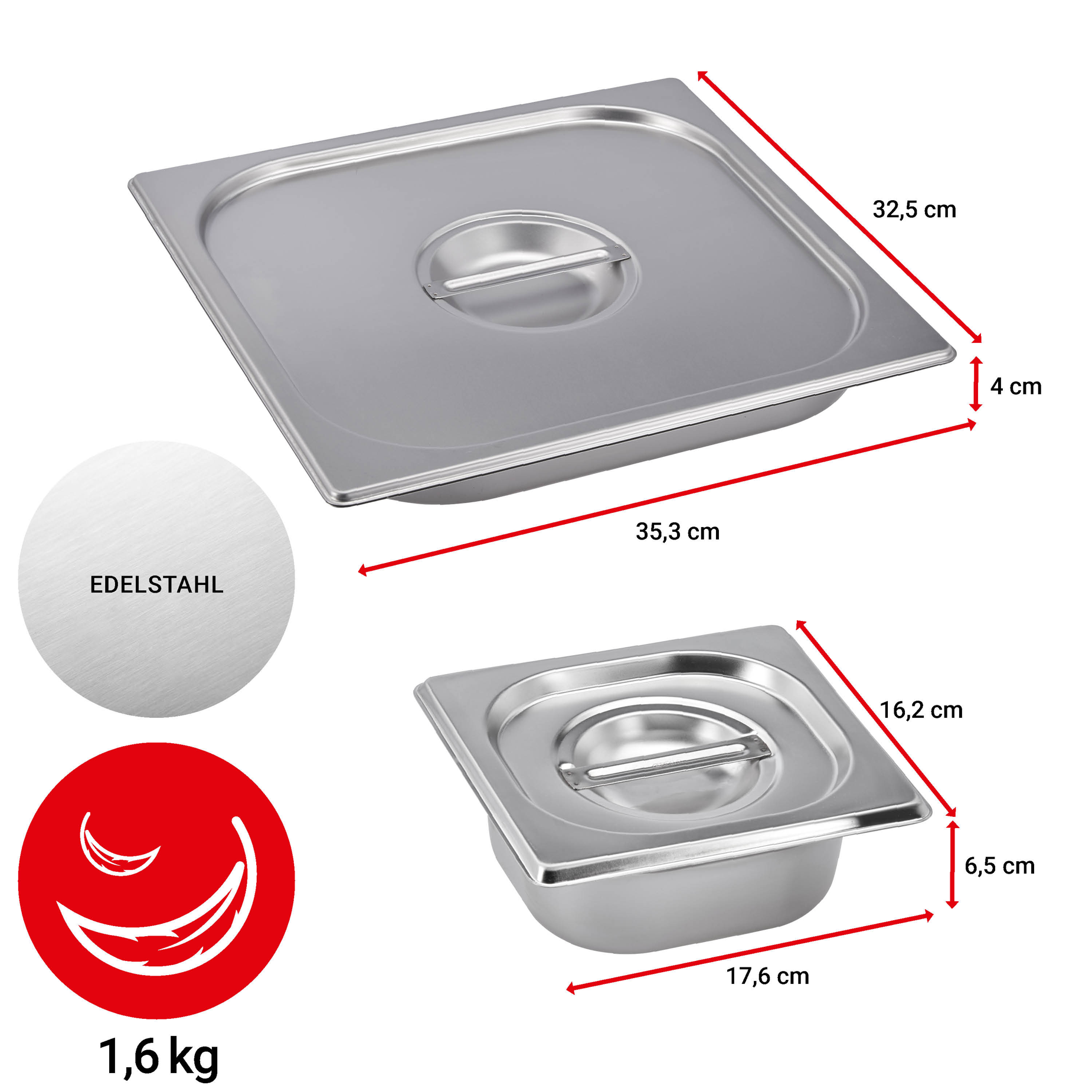 Edelstahlschalen mit Deckel - 2 Stück