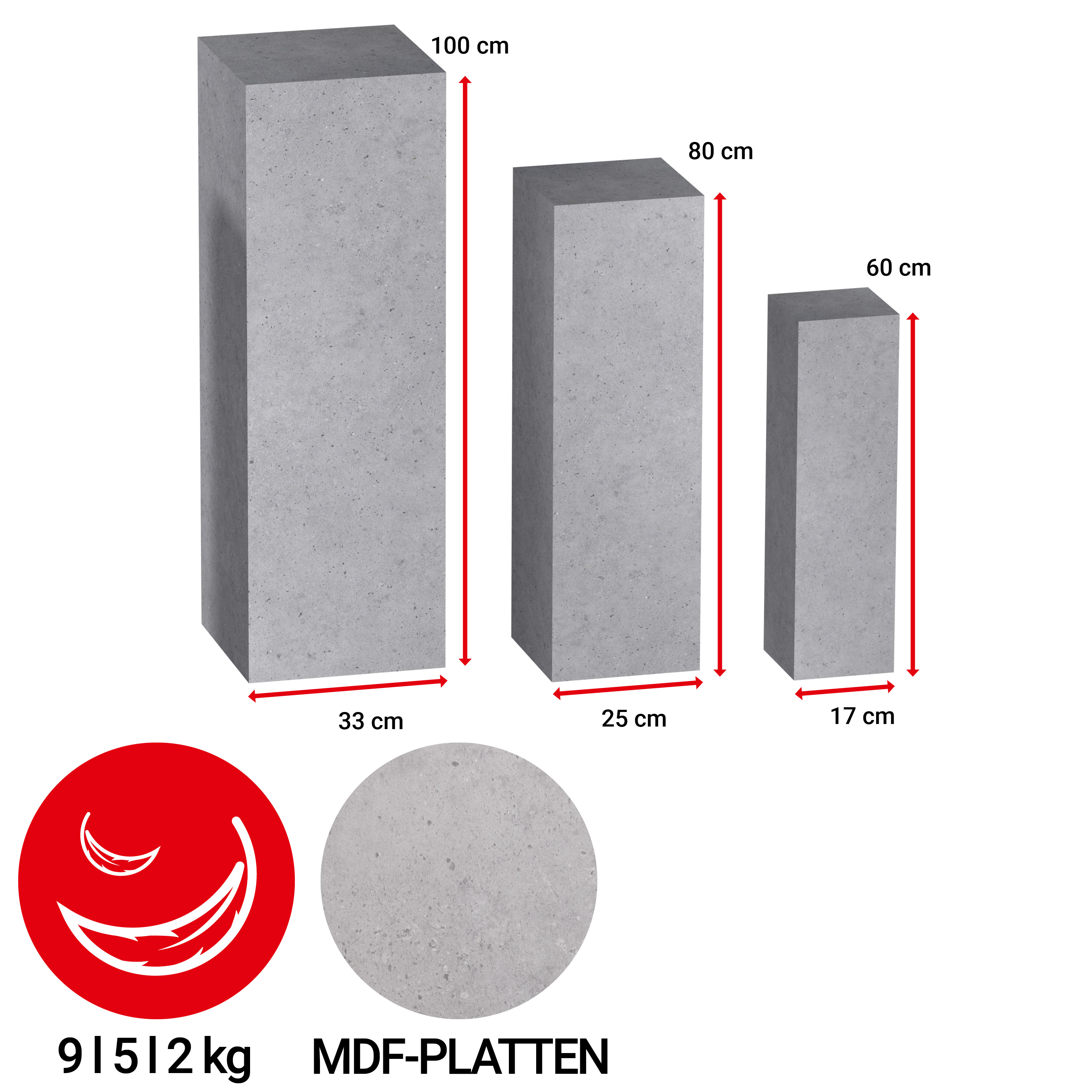 Dekosäule "Rom" Beton - grau - 3er Set