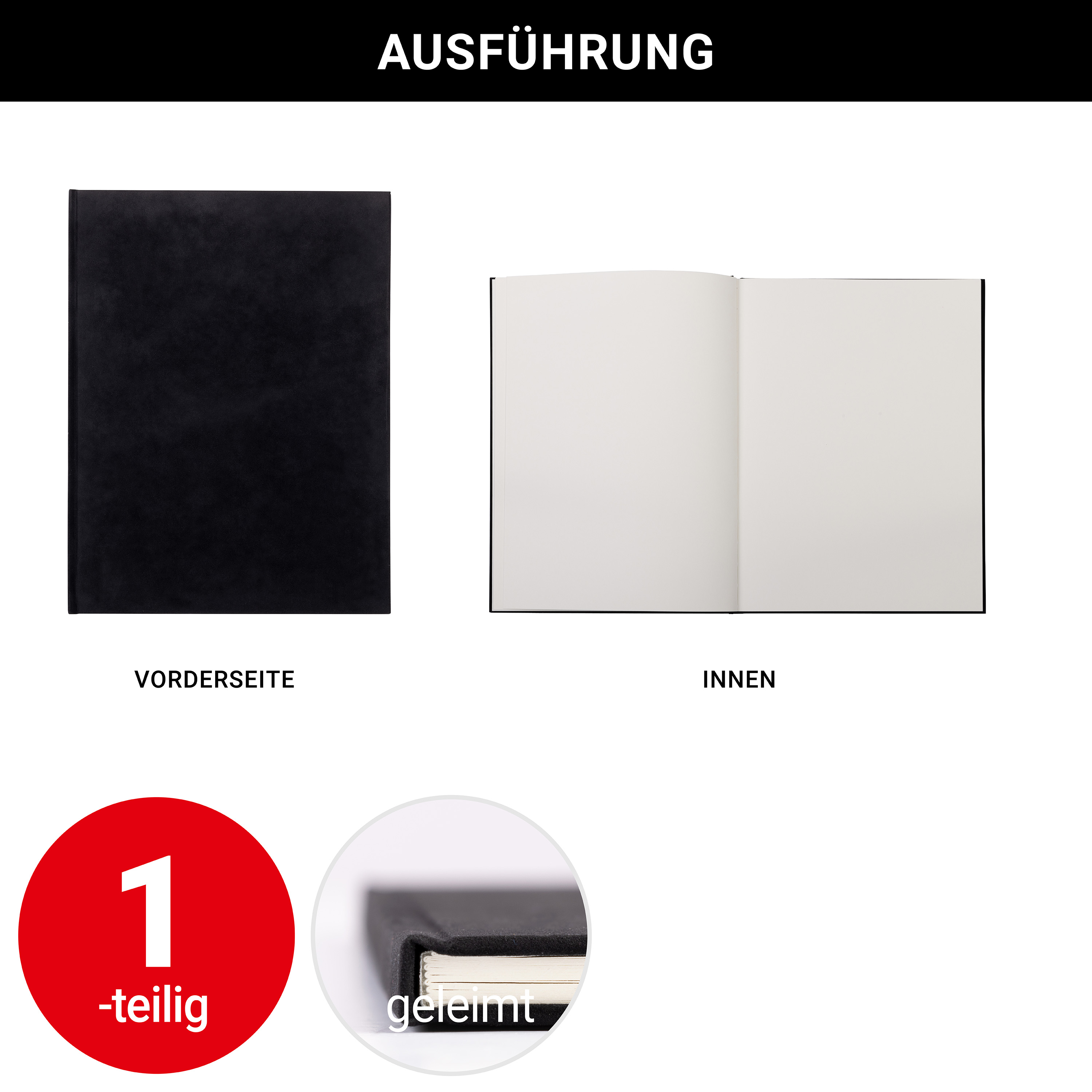 Kondolenzbuch aus Velours - blanko -  schwarz - unbedruckt